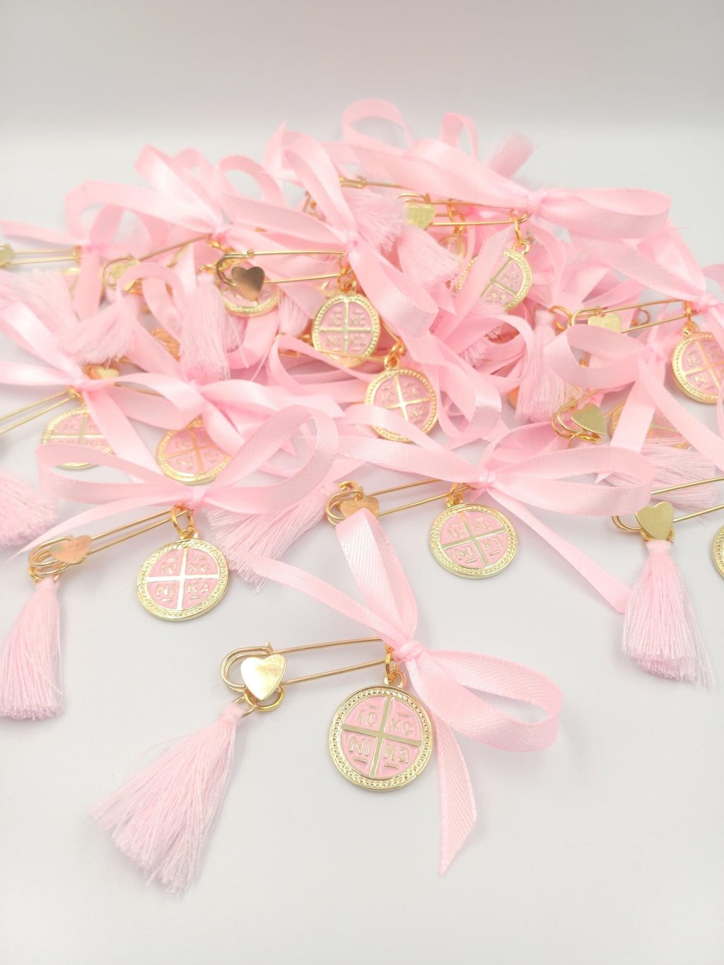 Greek Orthodox Baptism Martyrika Gold Cross Safety Pins Christening Keepsake set of 10