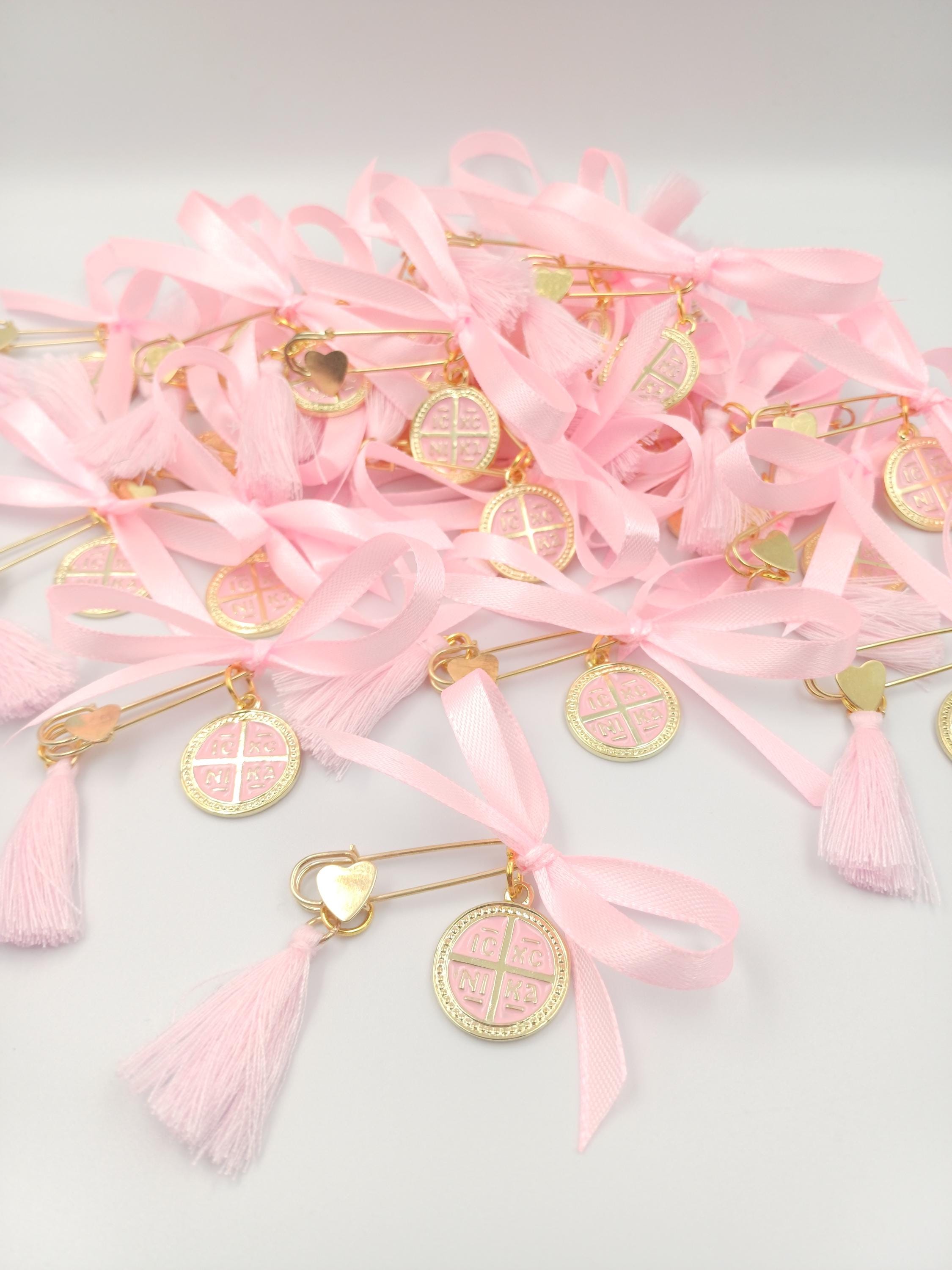 Greek Orthodox Baptism Martyrika Gold Cross Safety Pins Christening Keepsake set of 10