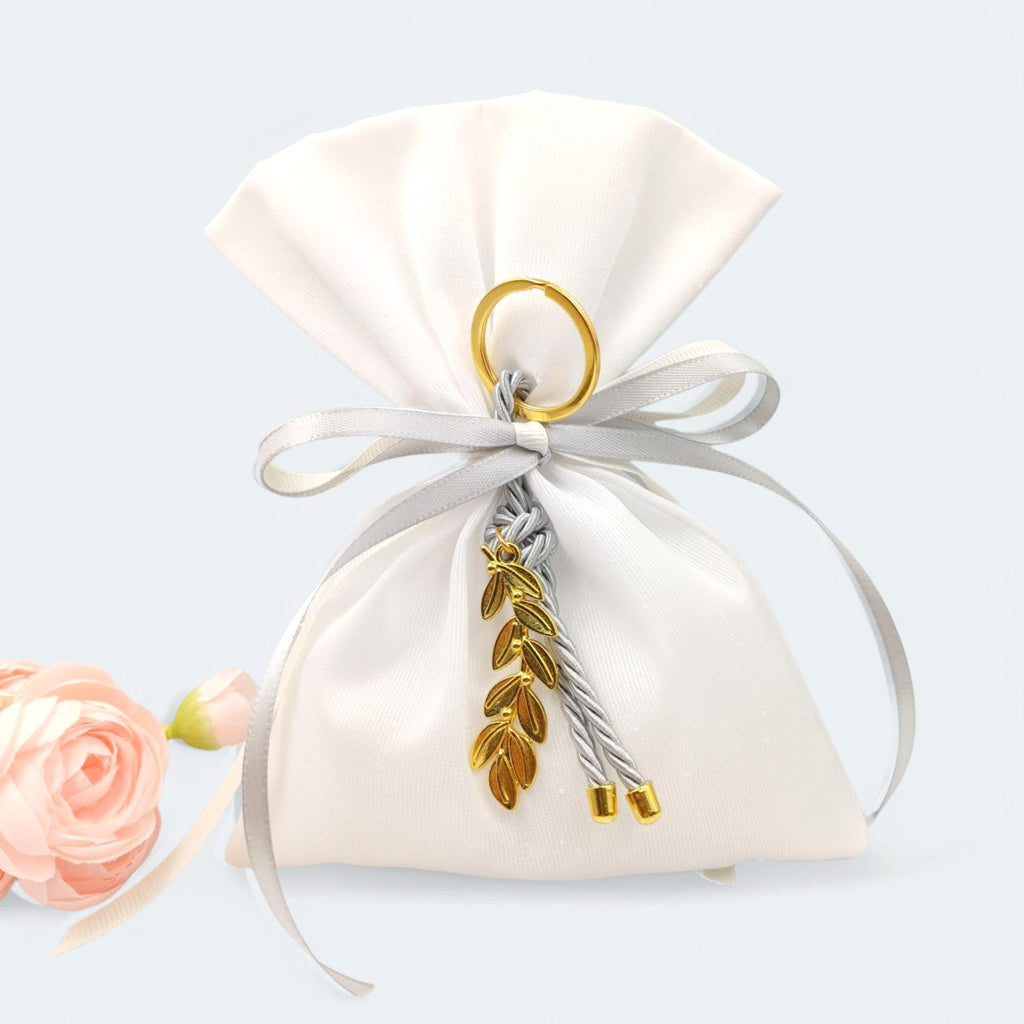 Greek bomboniera Wedding Favors with Olive Branch Key Chain,  Orthodox Baptism , Bridal Shower Gifts , 5 sugared almonds 10 pcs