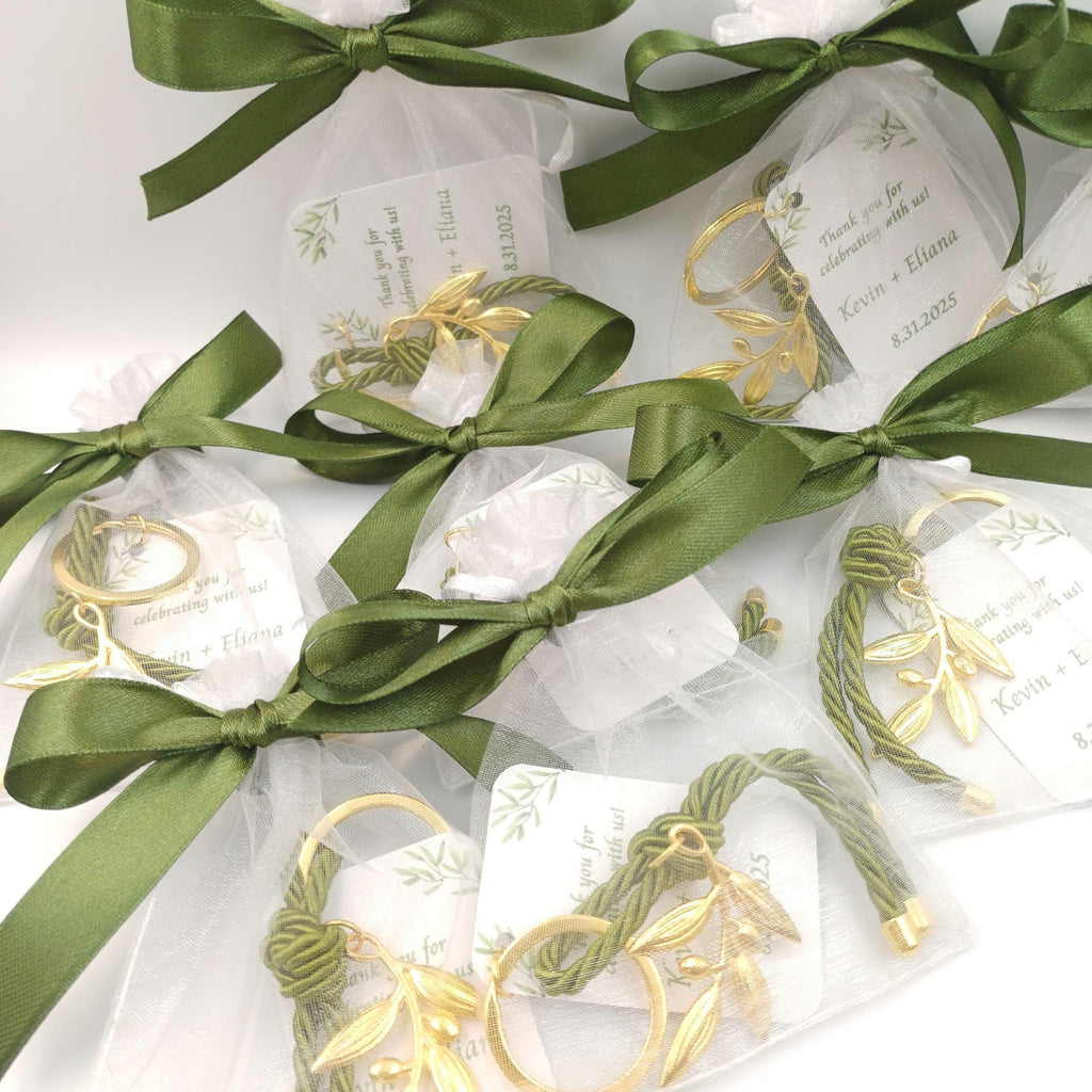 Personalized Olive branch Keychain favors,Martyrika, Greek wedding witness gifts, baptism favor, Gift for guests in bags, 10 pcs.