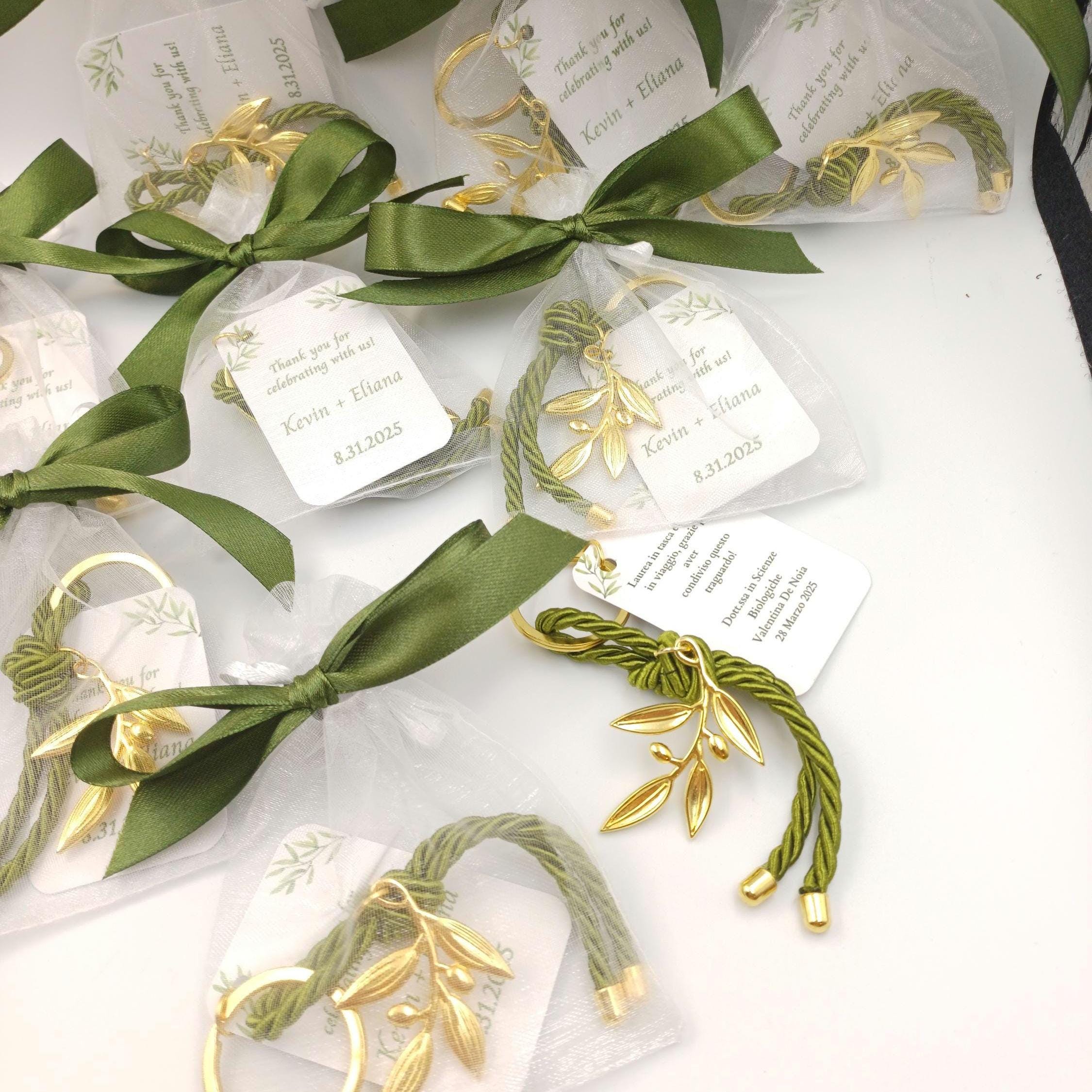 Personalized Olive branch Keychain favors,Martyrika, Greek wedding witness gifts, baptism favor, Gift for guests in bags, 10 pcs.