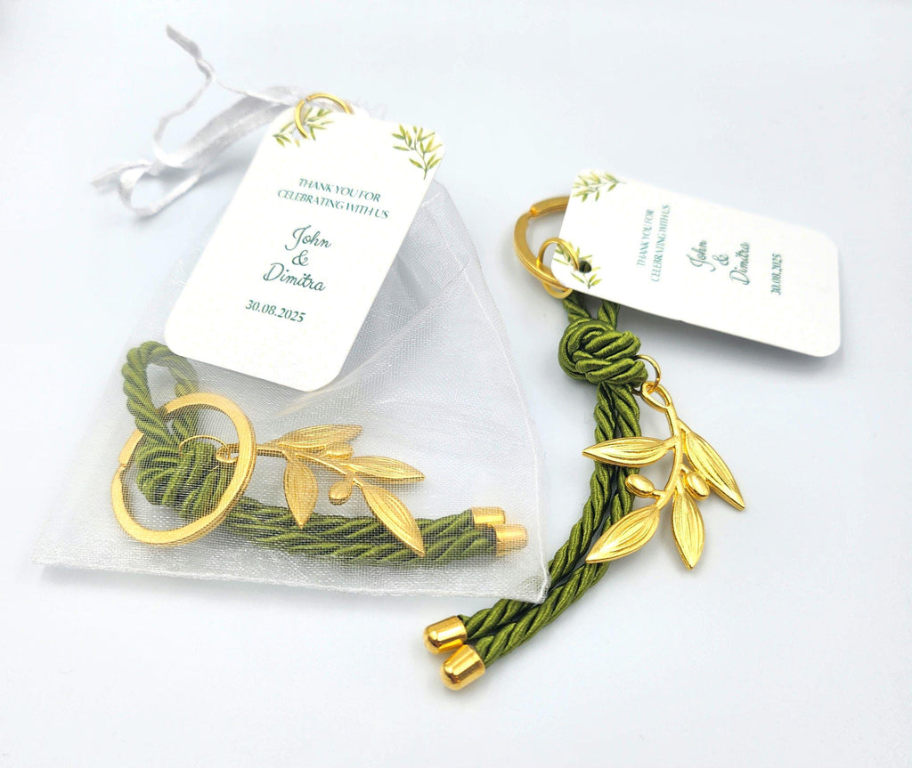 Personalized Olive branch Keychain favors,Martyrika, Greek wedding witness gifts, baptism favor, Gift for guests in bags, 10 pcs.