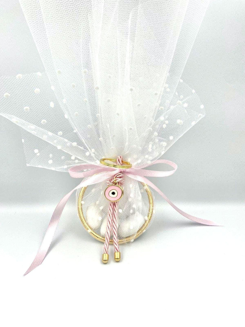 Greek Baptism Bombonieres – Evil Eye Keychain & Almond Candy – Orthodox Girl Favor, Martyrika, Koufeta (Set of 10)