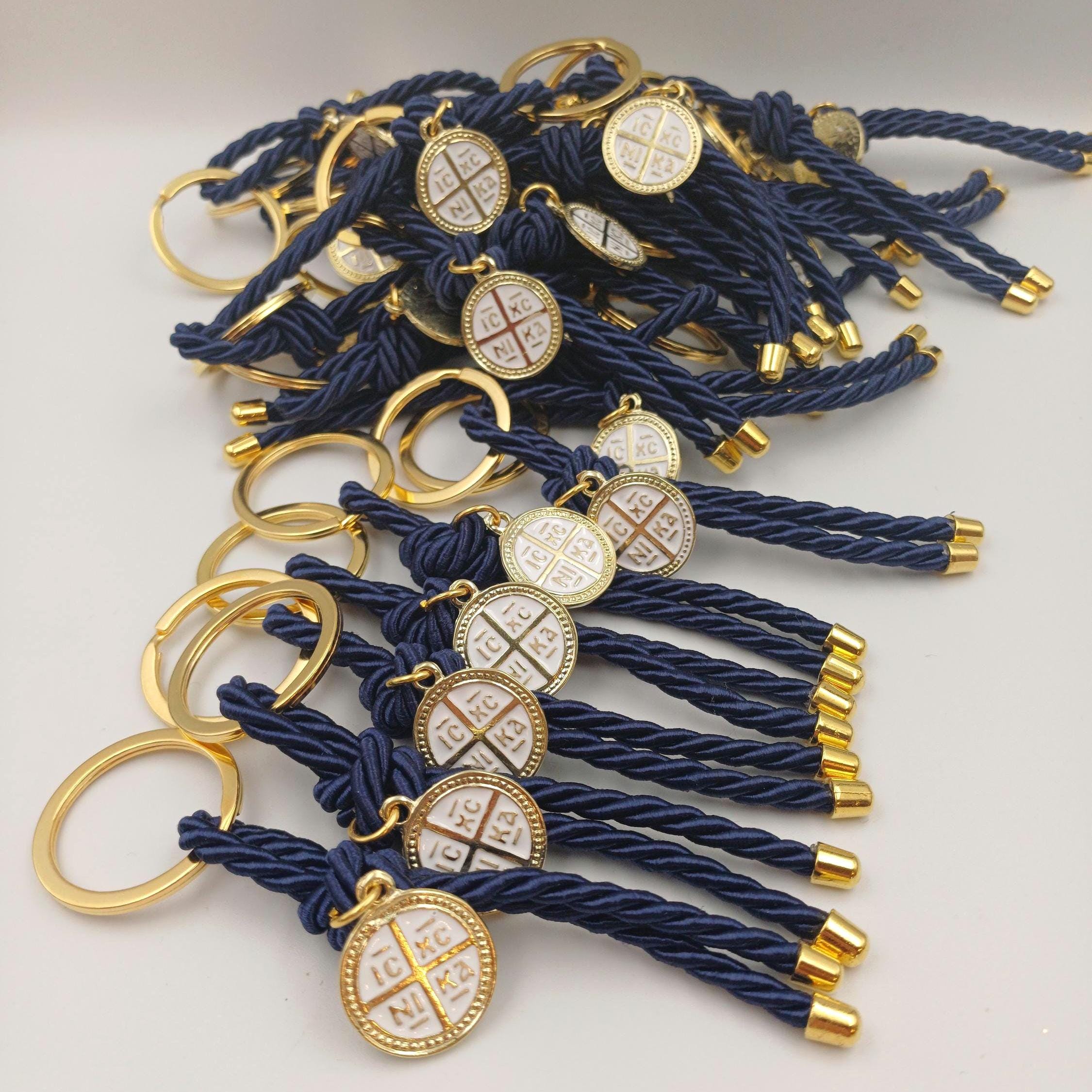 Cross Keychain Baptism Favors: Greek Orthodox Martyrika, First Communion, Baby Shower - 10 Pcs