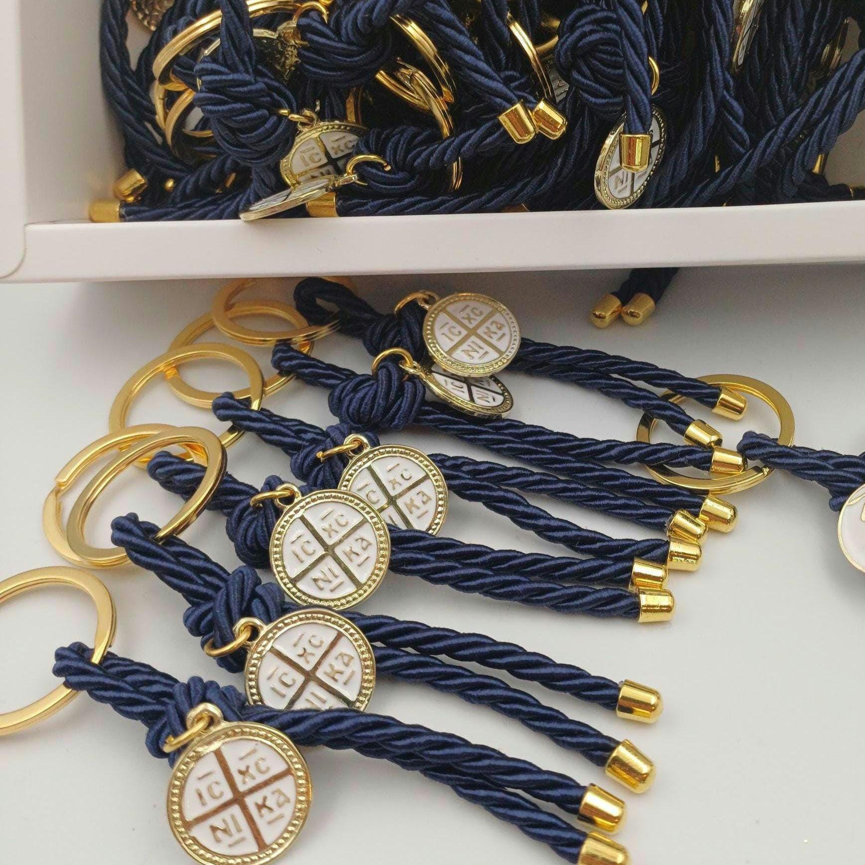 Cross Keychain Baptism Favors: Greek Orthodox Martyrika, First Communion, Baby Shower - 10 Pcs