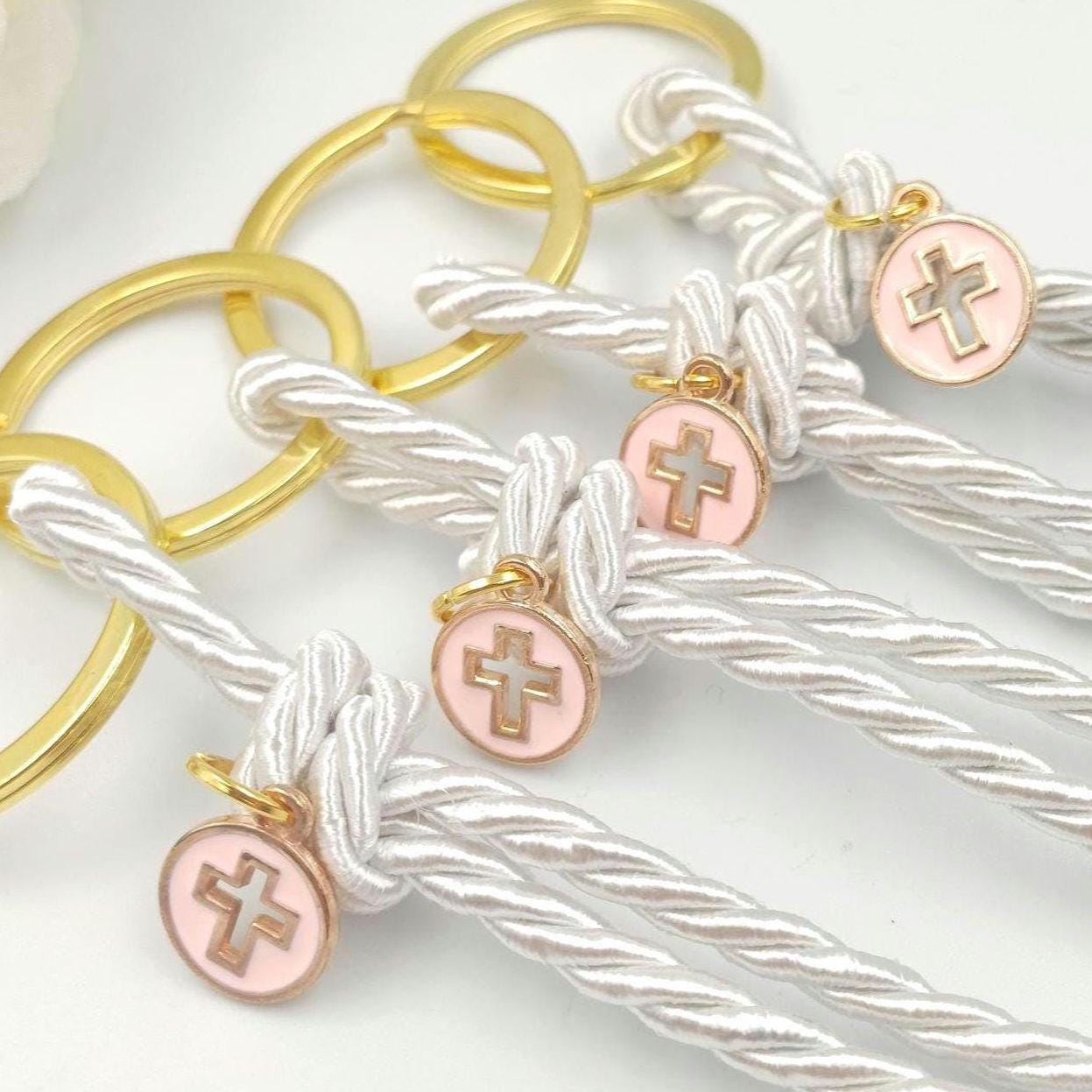 Pink Cross Keychain Favors | Greek Baptism Martyrika | Orthodox Christening Witness Gifts | Set of 10