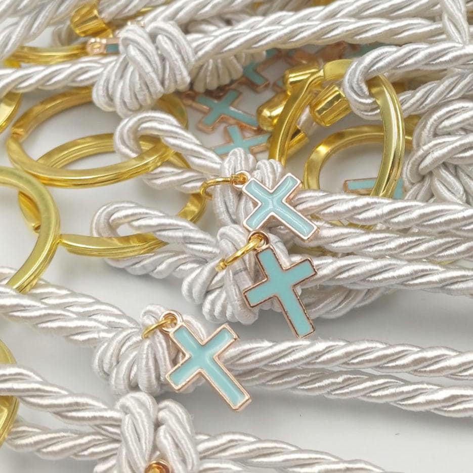 Blue Cross Keychain Favors, Baptism, Christening, Communion (10 pcs)