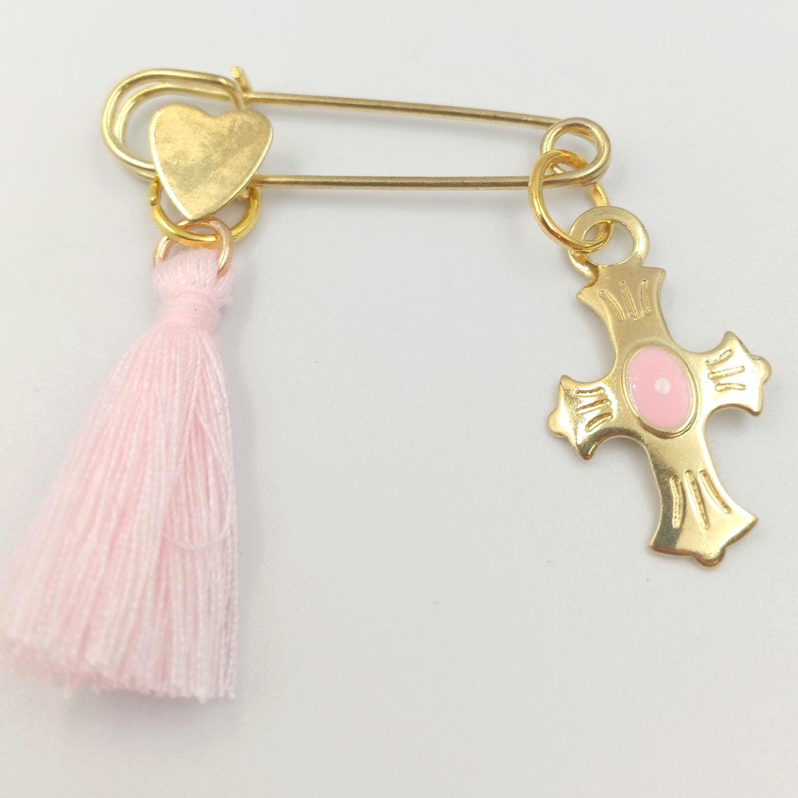 Evil Eye Cross Martyrika Pins, Greek Baptism Favors, Safety Pin (Set of 10