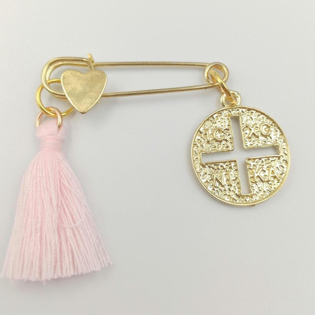 Greek Orthodox Cross Martyrika Safe Pins Baptism, pink Christening Favours 10 pcs
