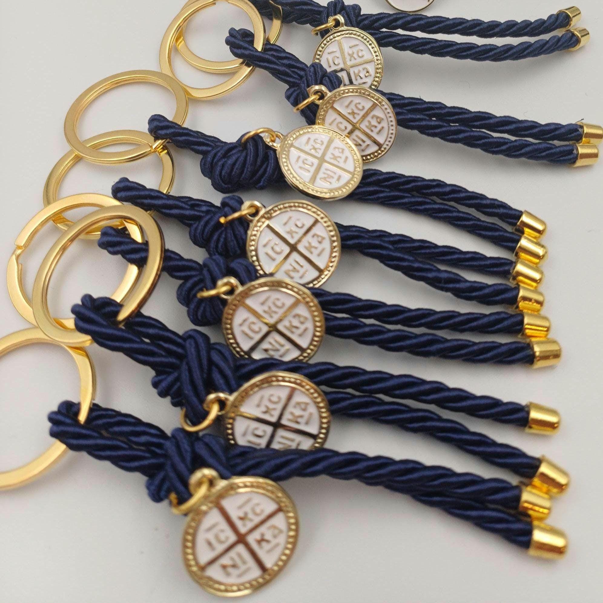 Cross Keychain Baptism Favors: Greek Orthodox Martyrika, First Communion, Baby Shower - 10 Pcs