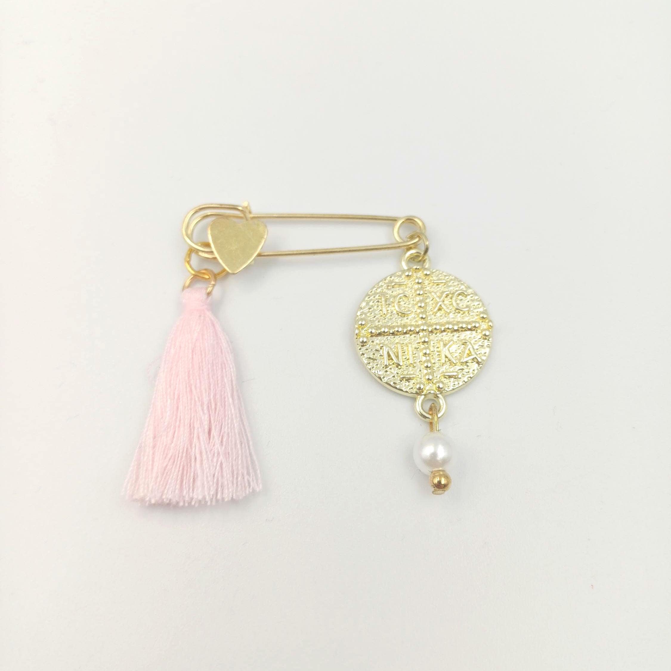 First Communion Gold cross Safety Pin Greek Orthodox Baptism Martyrika IC XC NIKA set of 10
