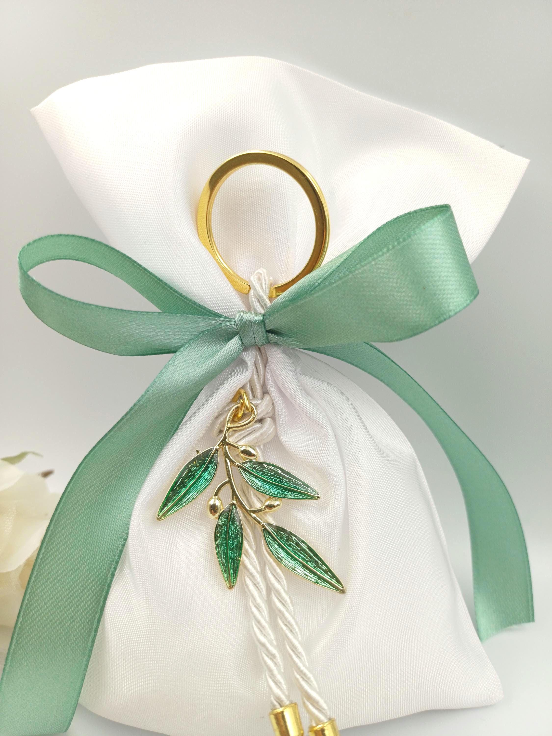 Greek Orthodox Olive Branch Wedding Favor , Sage green  Bomboniere | Satin bag Koufeta bomboniera Set of 10