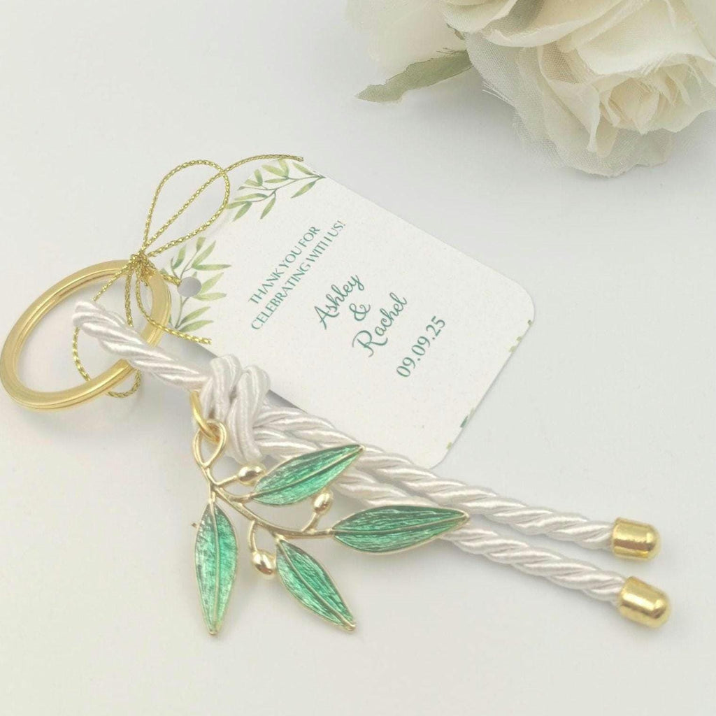 Wedding keychain Green Enamel Olive Branch Wedding Favor,  engagement party, Greek bomboniera, 10 pcs