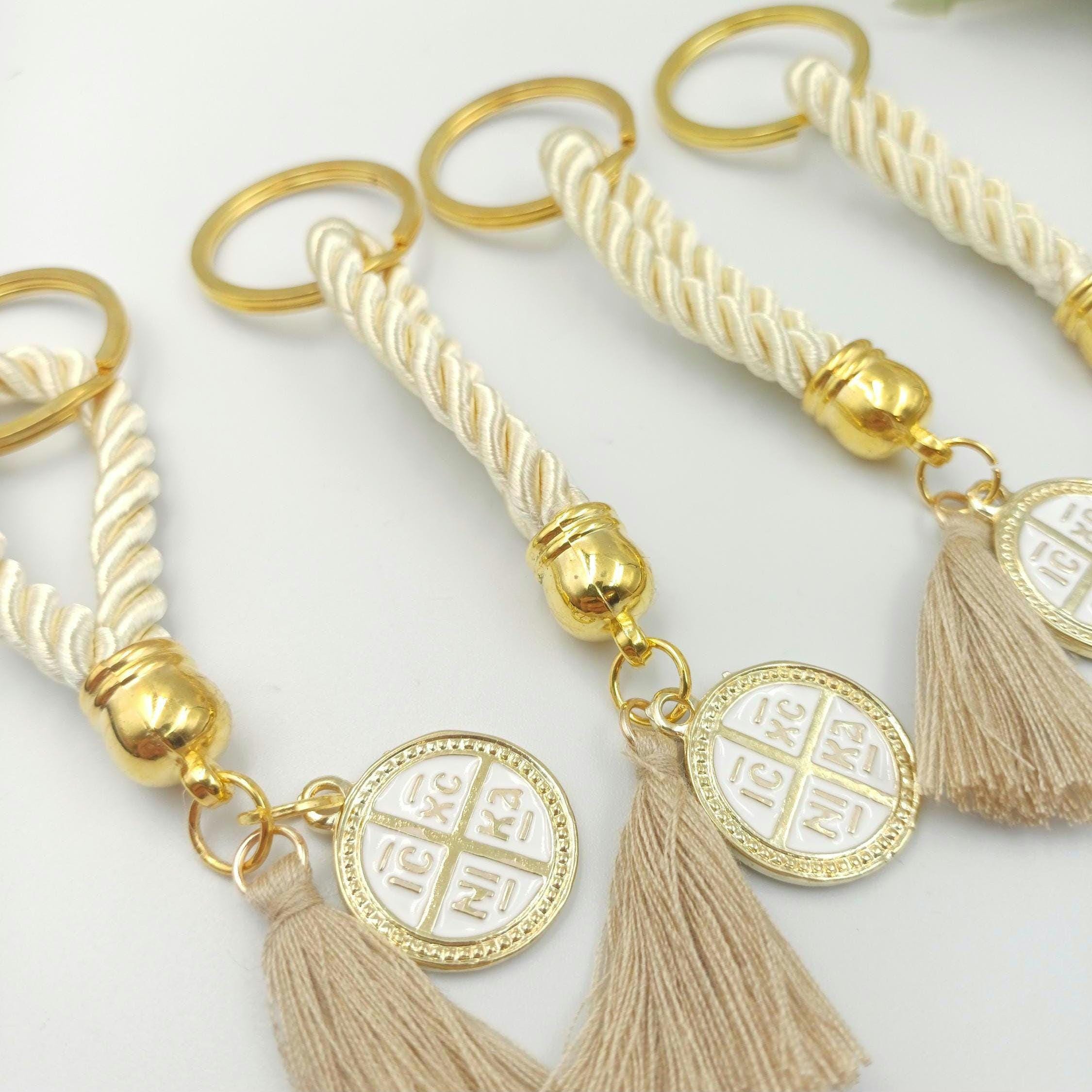 Konstantinato Cross Keychain Favors, Greek Orthodox Baptism Souvenir, mi bautizo favors (10 pcs)