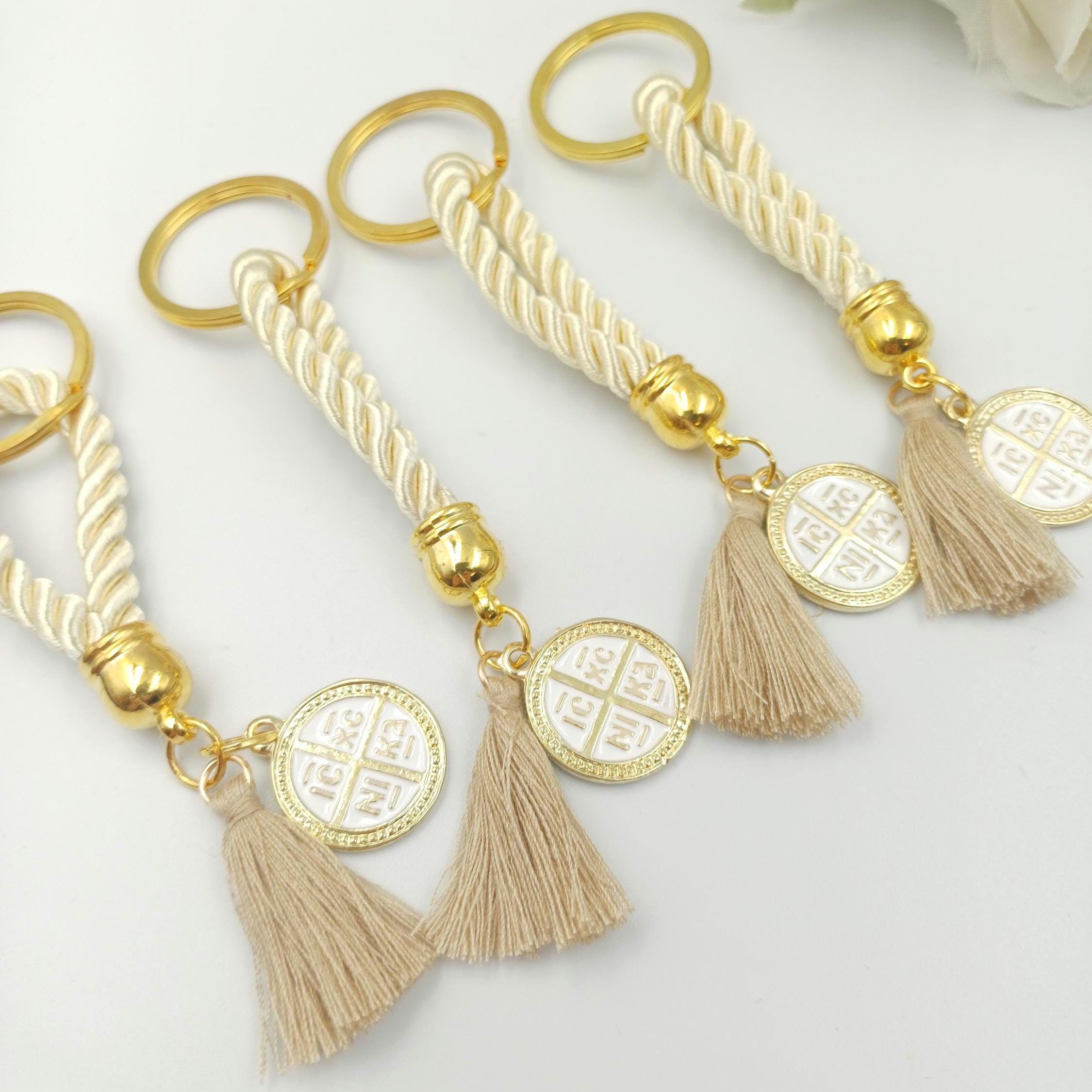 Konstantinato Cross Keychain Favors, Greek Orthodox Baptism Souvenir, mi bautizo favors (10 pcs)
