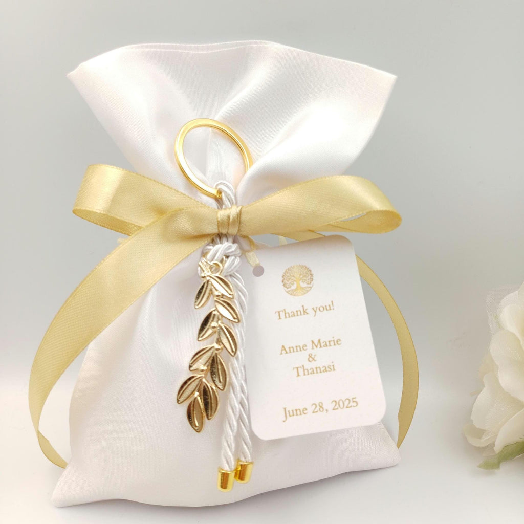 Wedding favors olive branch keychain, Greek Orthodox bombonieres, engagement gifts Almond candy bags , koufeta, 10 pcs.