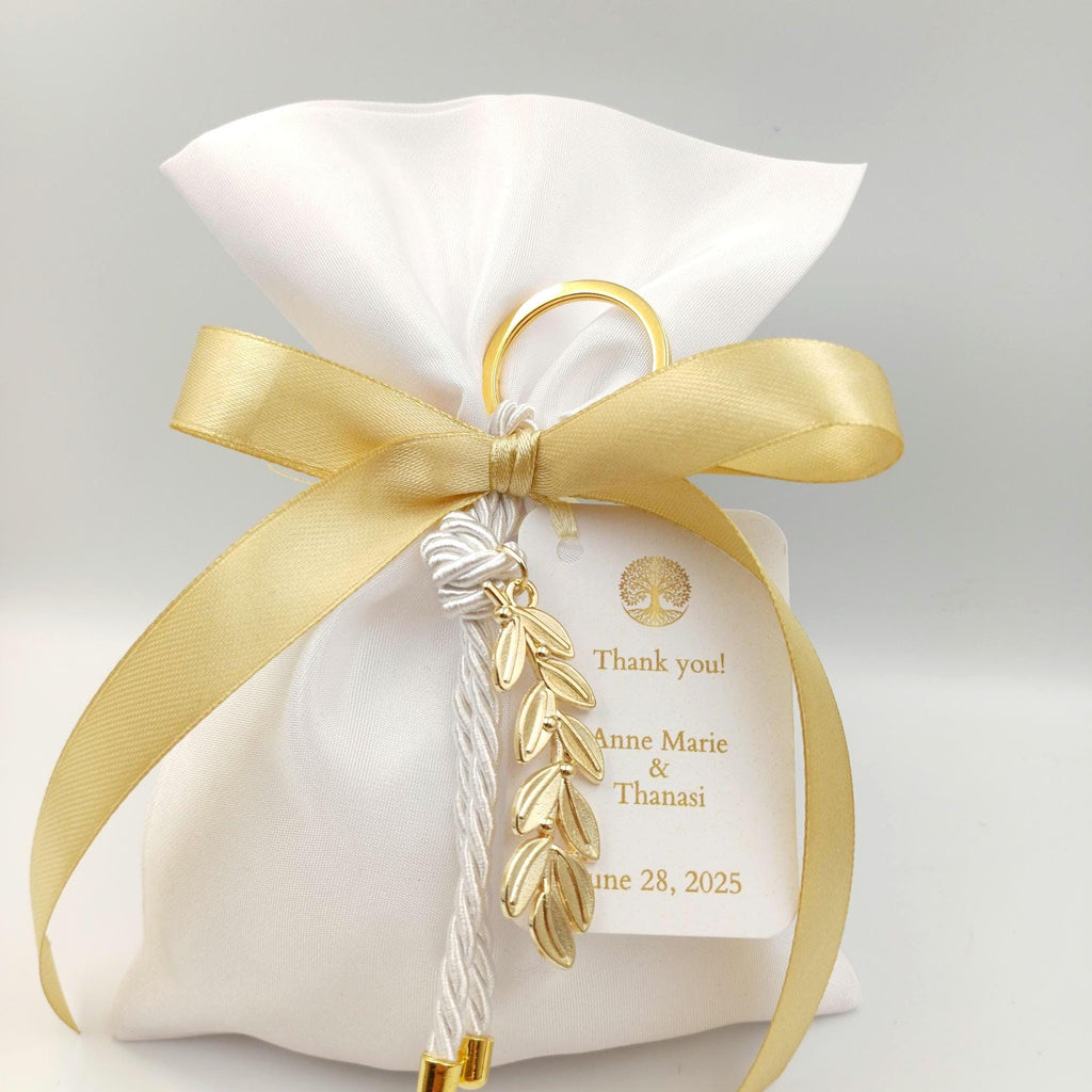 Wedding favors olive branch keychain, Greek Orthodox bombonieres, engagement gifts Almond candy bags , koufeta, 10 pcs.