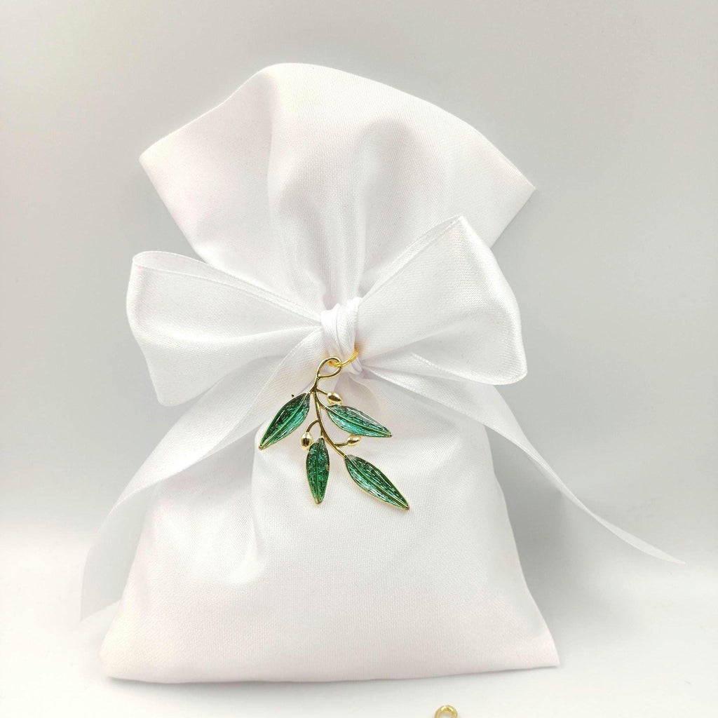Greek Bomboniera, Wedding  Favor Olive Branch Enamel Charm, bridal shower Gift, Koufeta set of 10