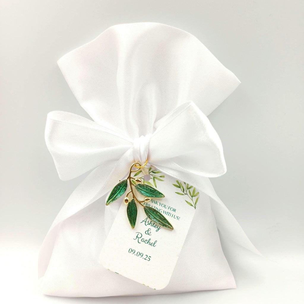 Greek Bomboniera, Wedding  Favor Olive Branch Enamel Charm, bridal shower Gift, Koufeta set of 10
