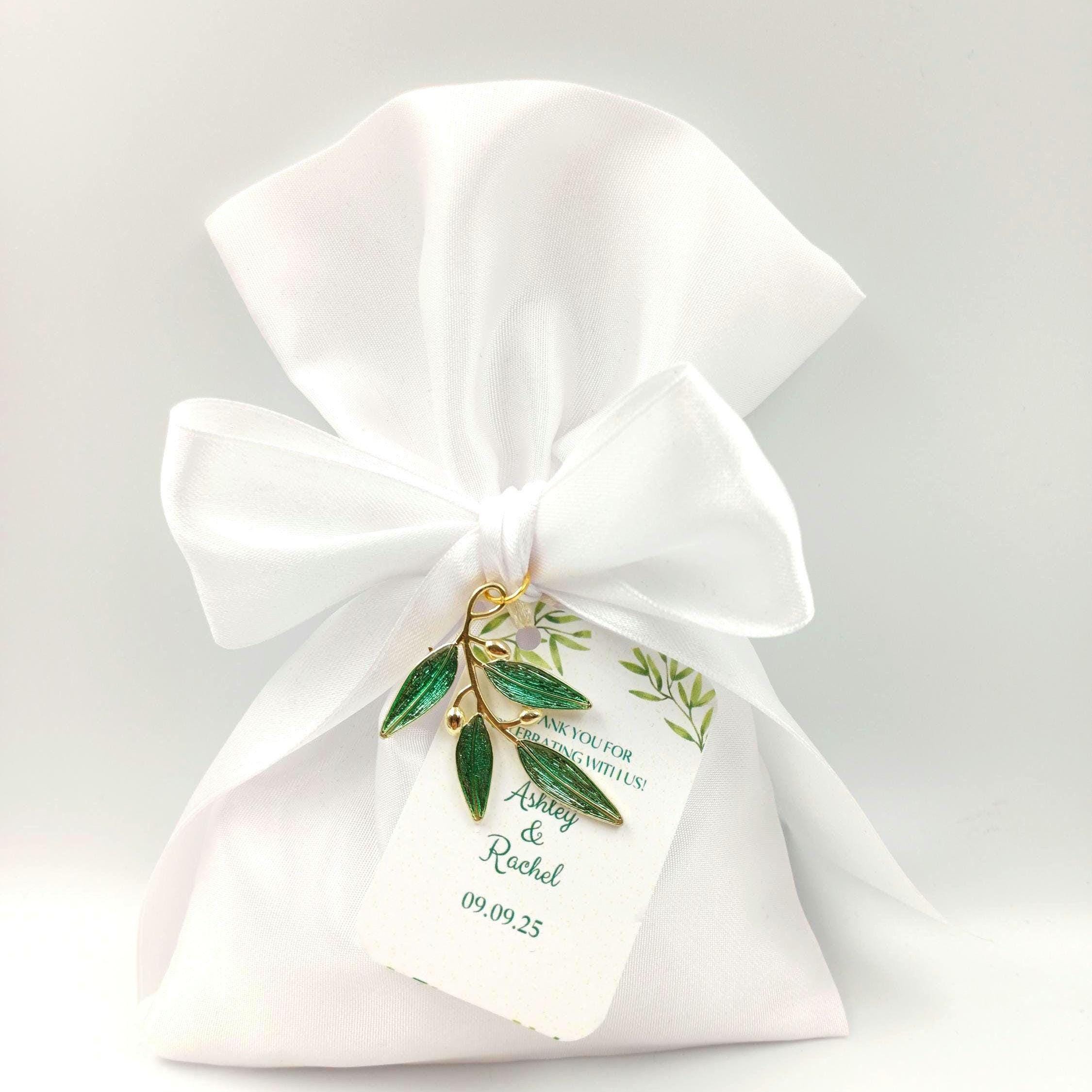 Greek Bomboniera, Wedding  Favor Olive Branch Enamel Charm, bridal shower Gift, Koufeta set of 10