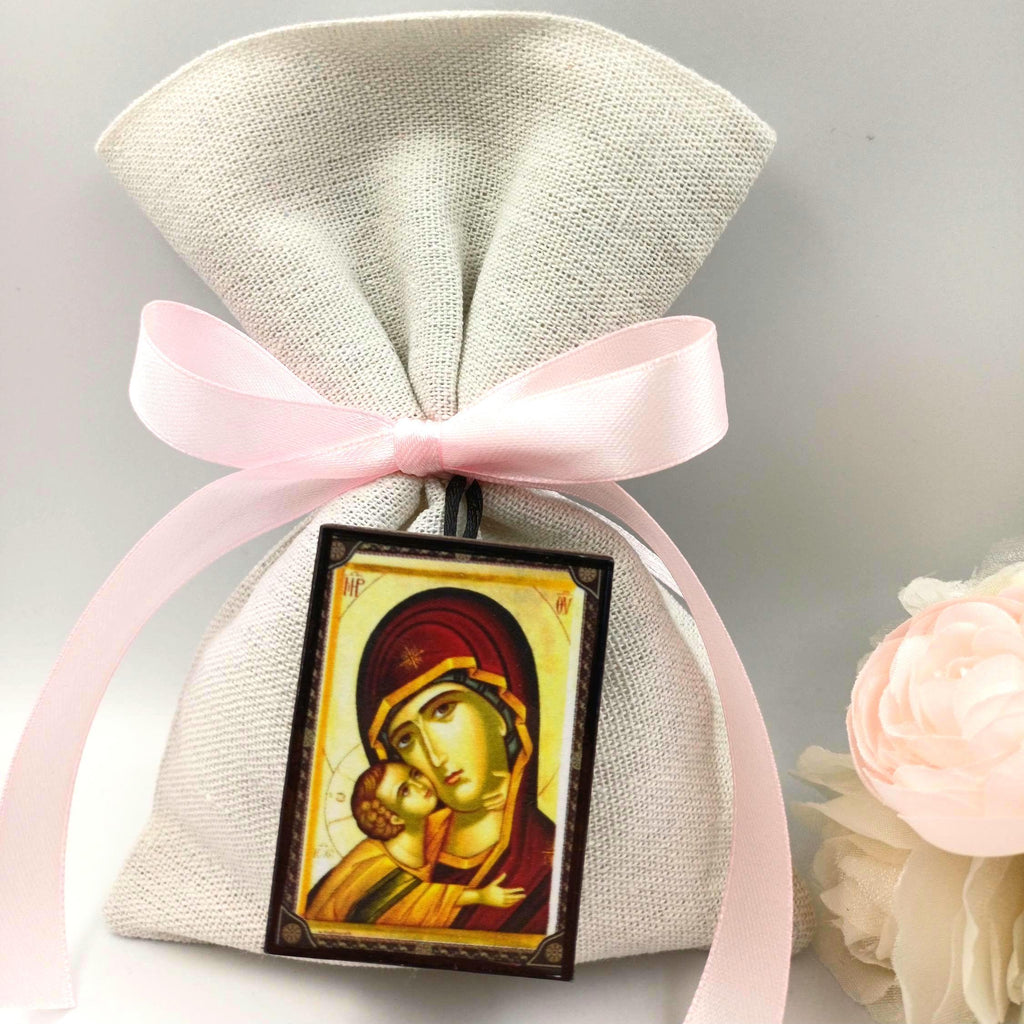 Wooden icons for guests, Panagia icon Favor, Religious icon gifts, Greek Orthodox Baptism Bomboniera Koufeta, Jordan Almond Candy, (10pcs)
