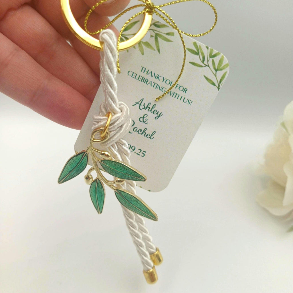 Wedding keychain Green Enamel Olive Branch Wedding Favor,  engagement party, Greek bomboniera, 10 pcs