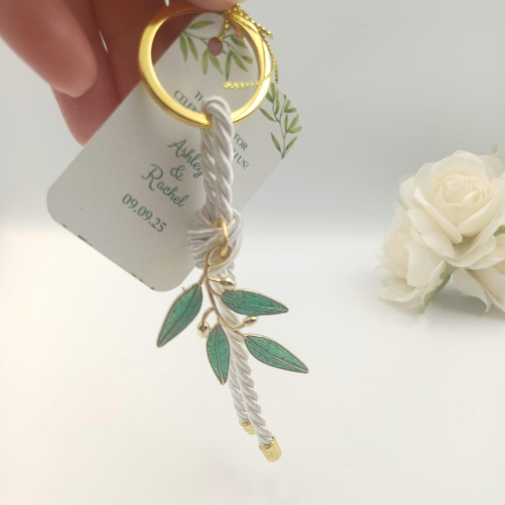 Wedding keychain Green Enamel Olive Branch Wedding Favor,  engagement party, Greek bomboniera, 10 pcs