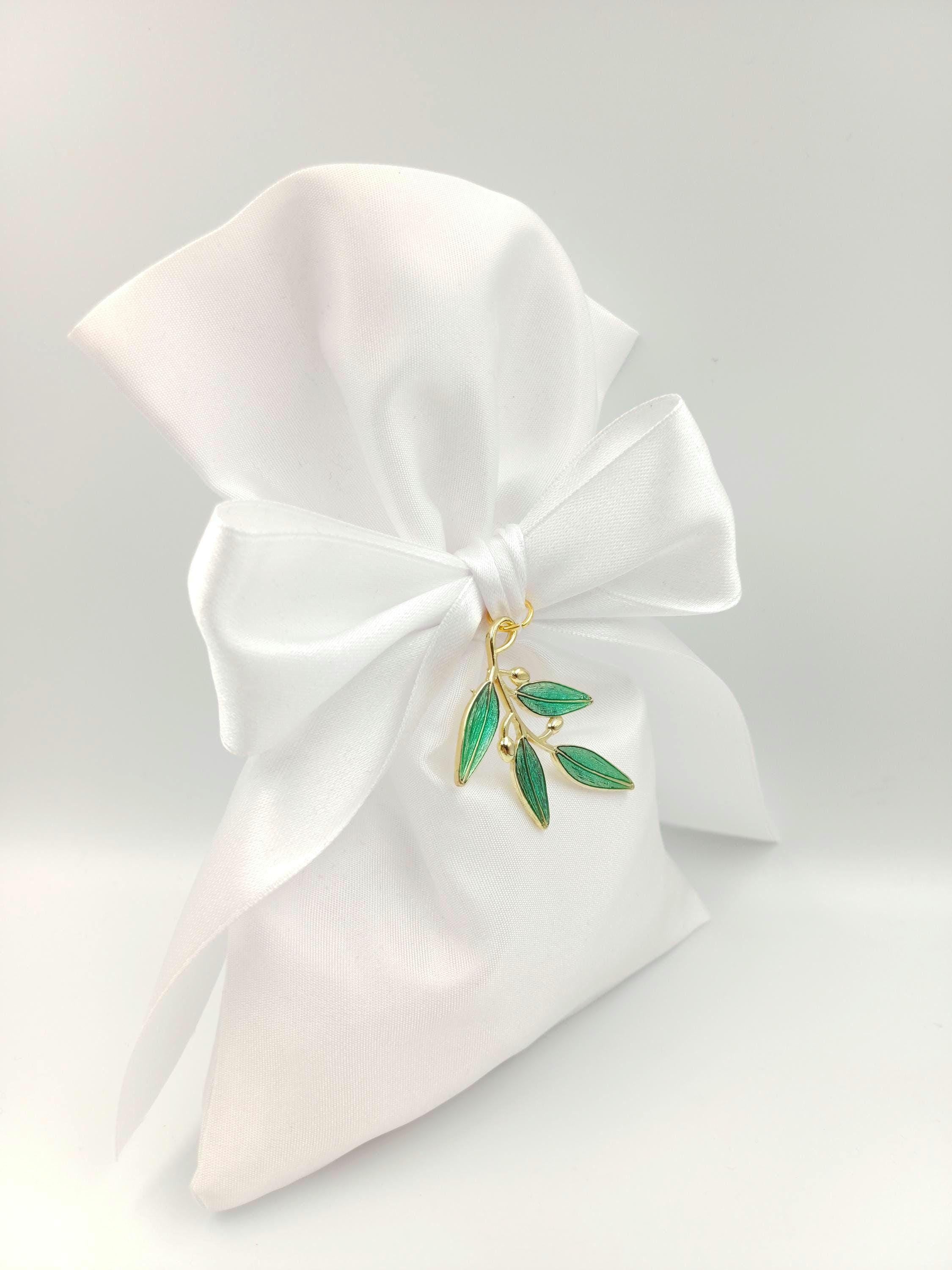 Greek Bomboniera, Wedding  Favor Olive Branch Enamel Charm, bridal shower Gift, Koufeta set of 10