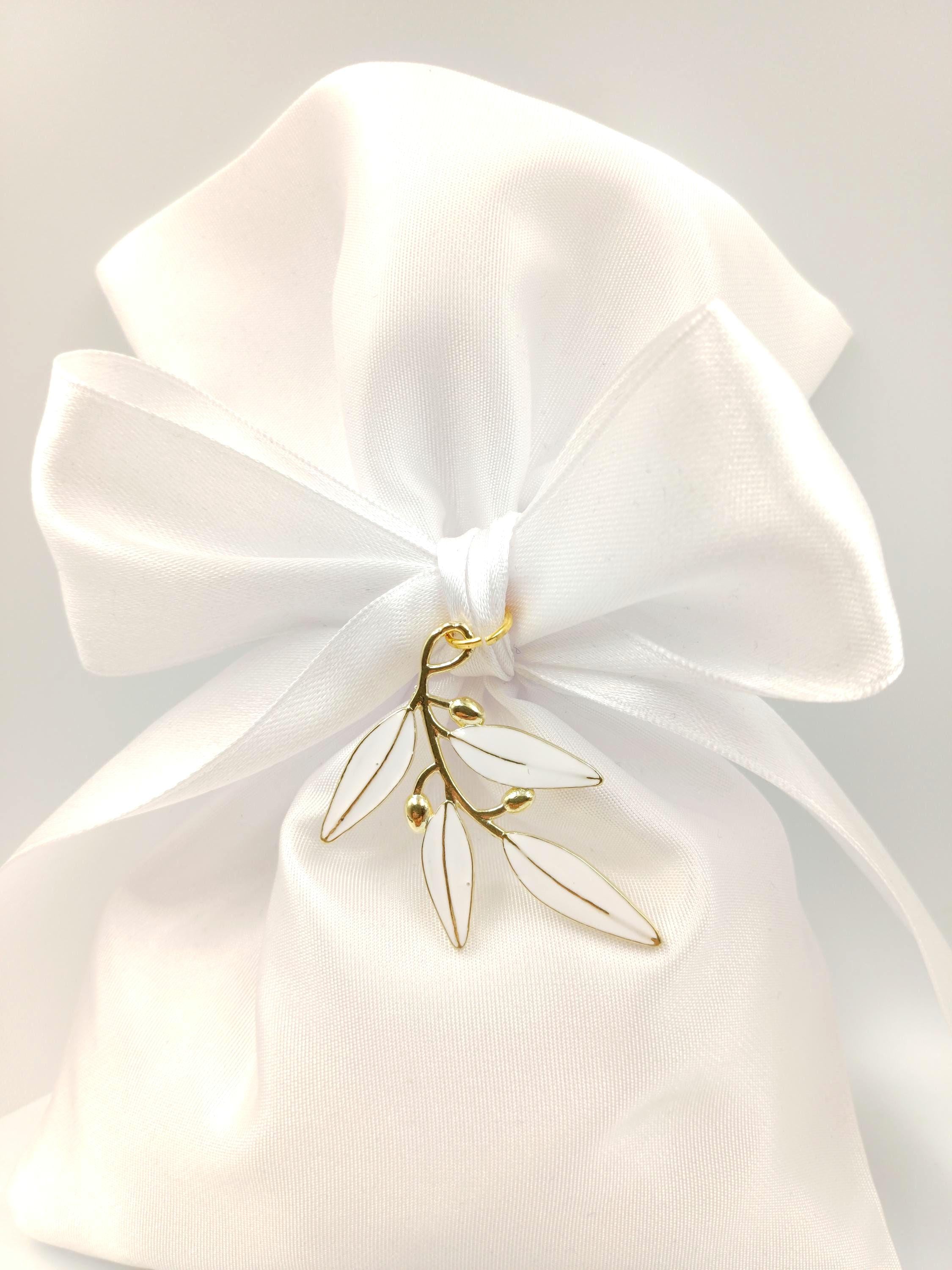 Greek Bomboniera, Wedding  Favor Olive Branch Enamel Charm, bridal shower Gift, Koufeta set of 10