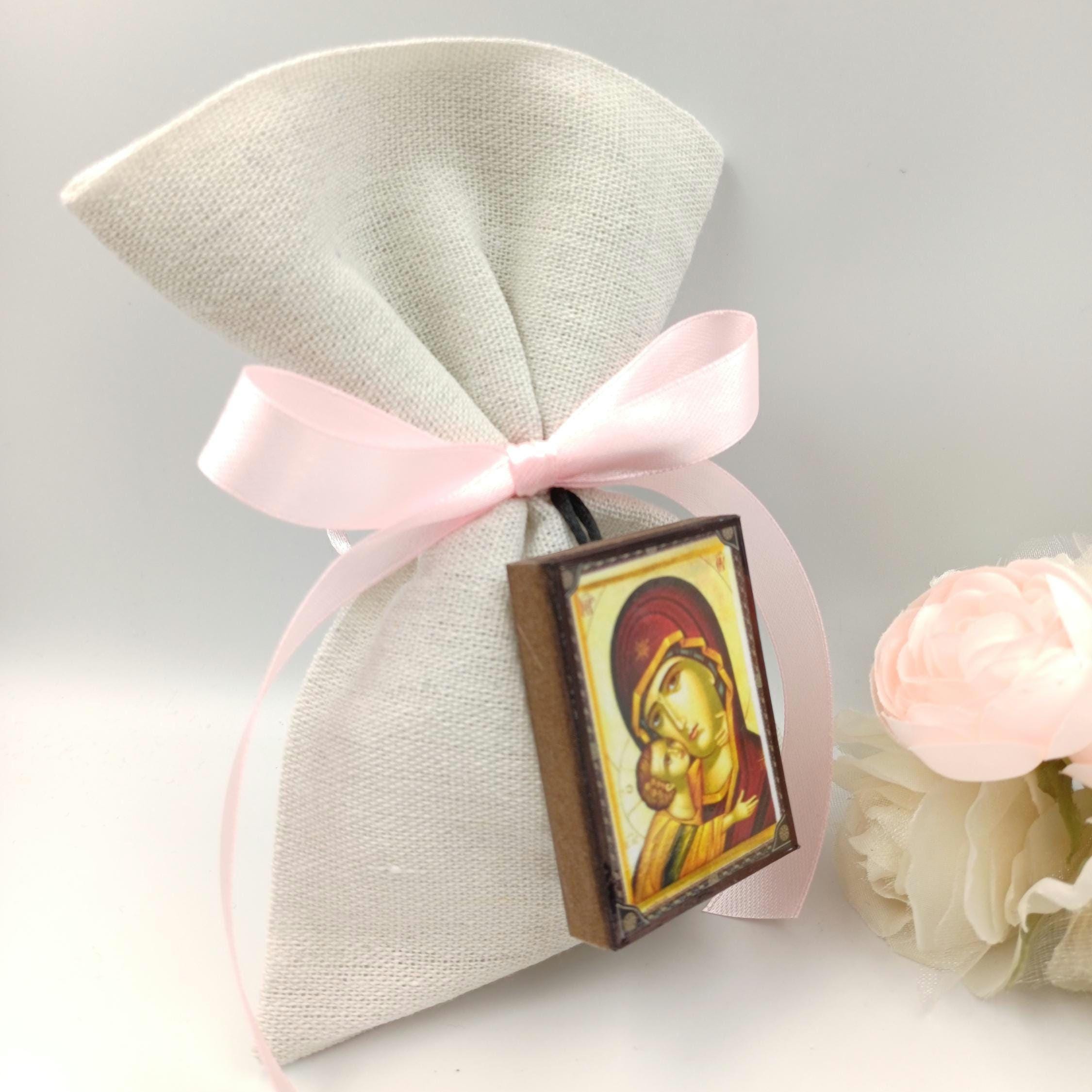Wooden icons for guests, Panagia icon Favor, Religious icon gifts, Greek Orthodox Baptism Bomboniera Koufeta, Jordan Almond Candy, (10pcs)