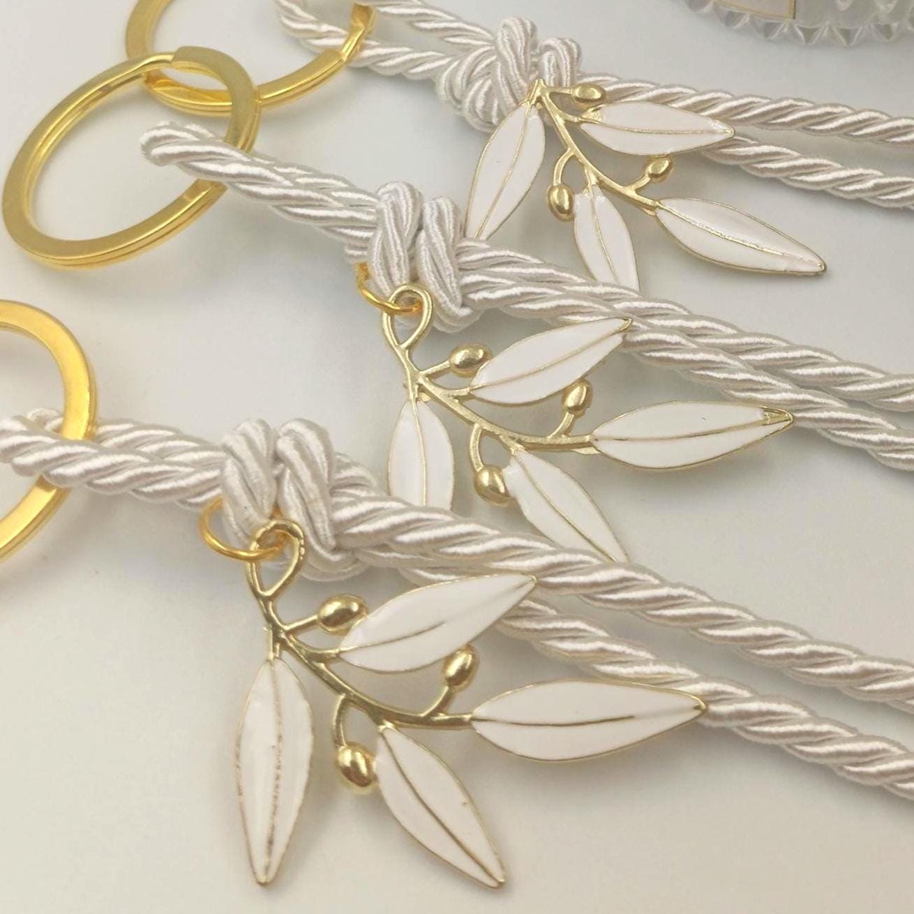Olive Branch Wedding Favor – White Enamel Olive Branch Keychain, Greek Wedding Favor Set of 10 Personalized