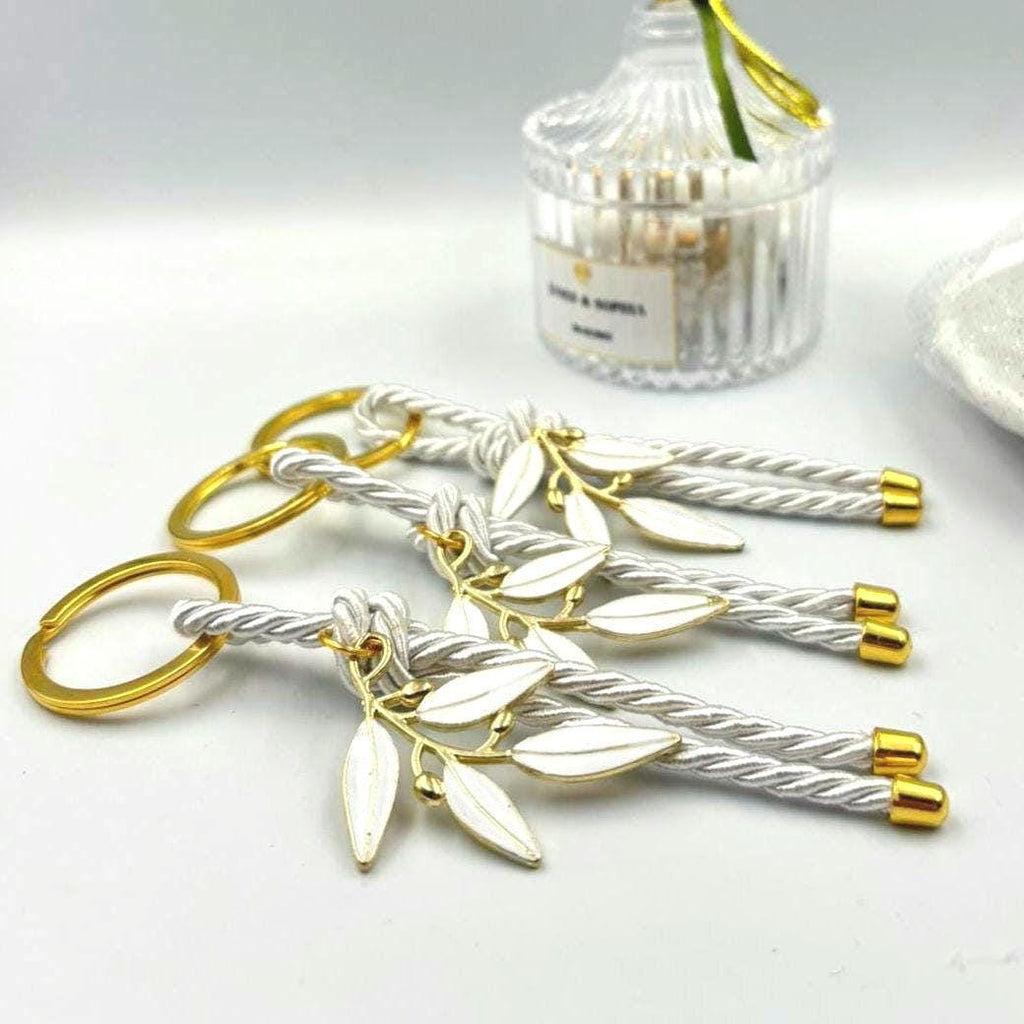 Greek Wedding Keychain Favor, Olive Branch Enamel Jewelry, Luxury Event Party Gift, Bridal Shower Keepsake, 10 pcs