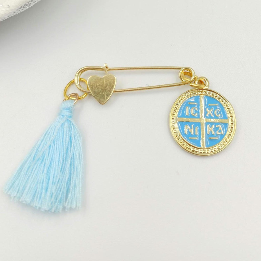 10 pcs, Martyrika Baptism safety pins Greek baptism favors for boy, Konstantinato cross ,First communion Cristening  favors, Witness pins
