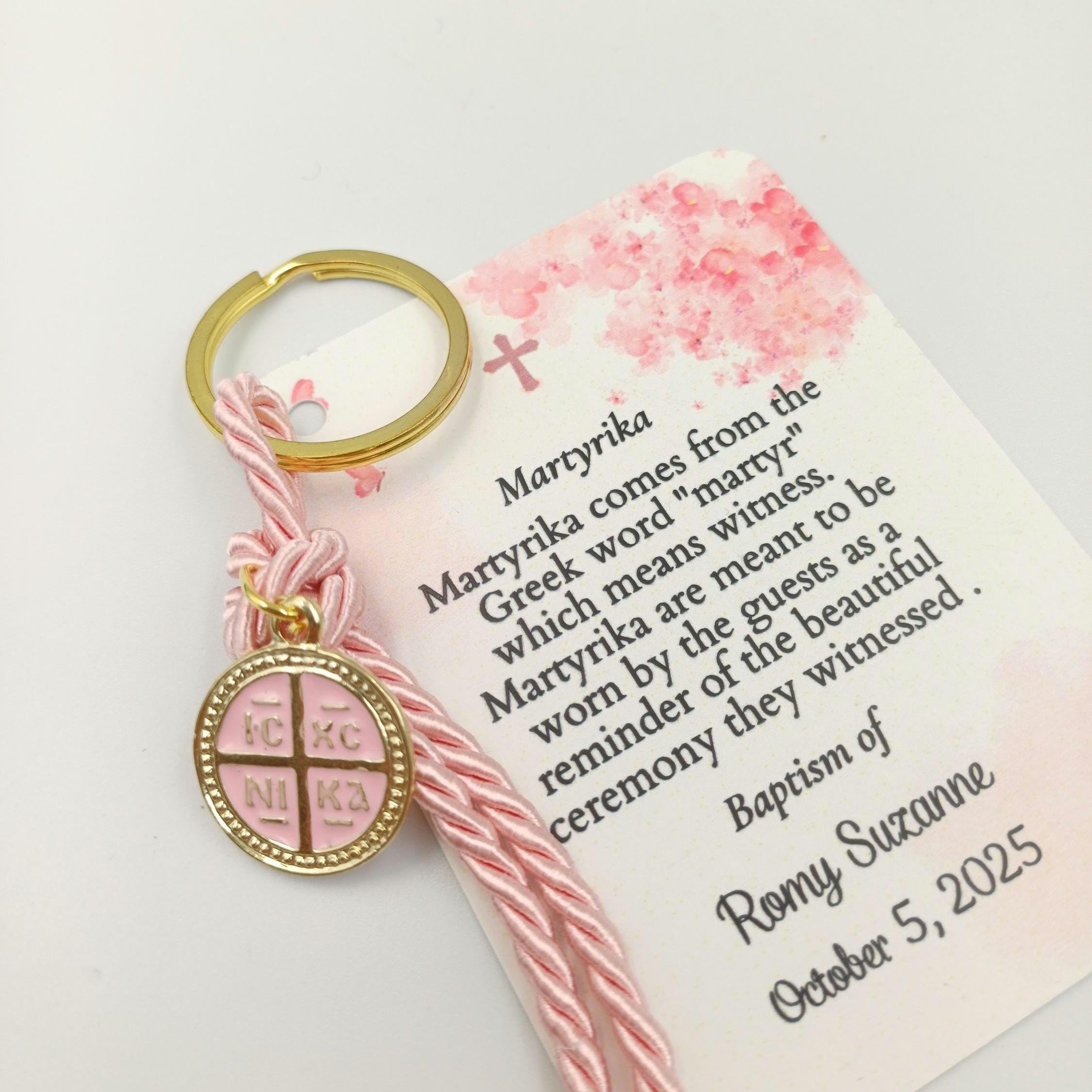 Martyrika, Baptism key chain, byzantine cross Favors,  Greek Orthodox martyrika ,  First Communion (set of 10 )