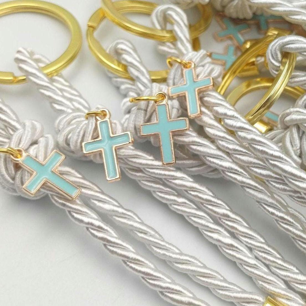 Blue Cross Keychain Favors, Baptism, Christening, Communion (10 pcs)