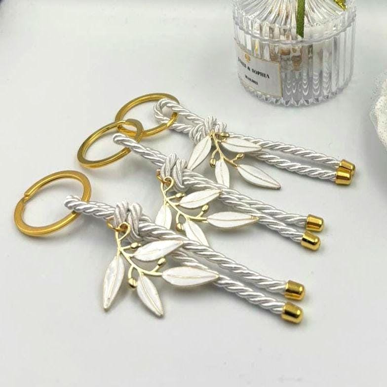 Greek Wedding Keychain Favor, Olive Branch Enamel Jewelry, Luxury Event Party Gift, Bridal Shower Keepsake, 10 pcs