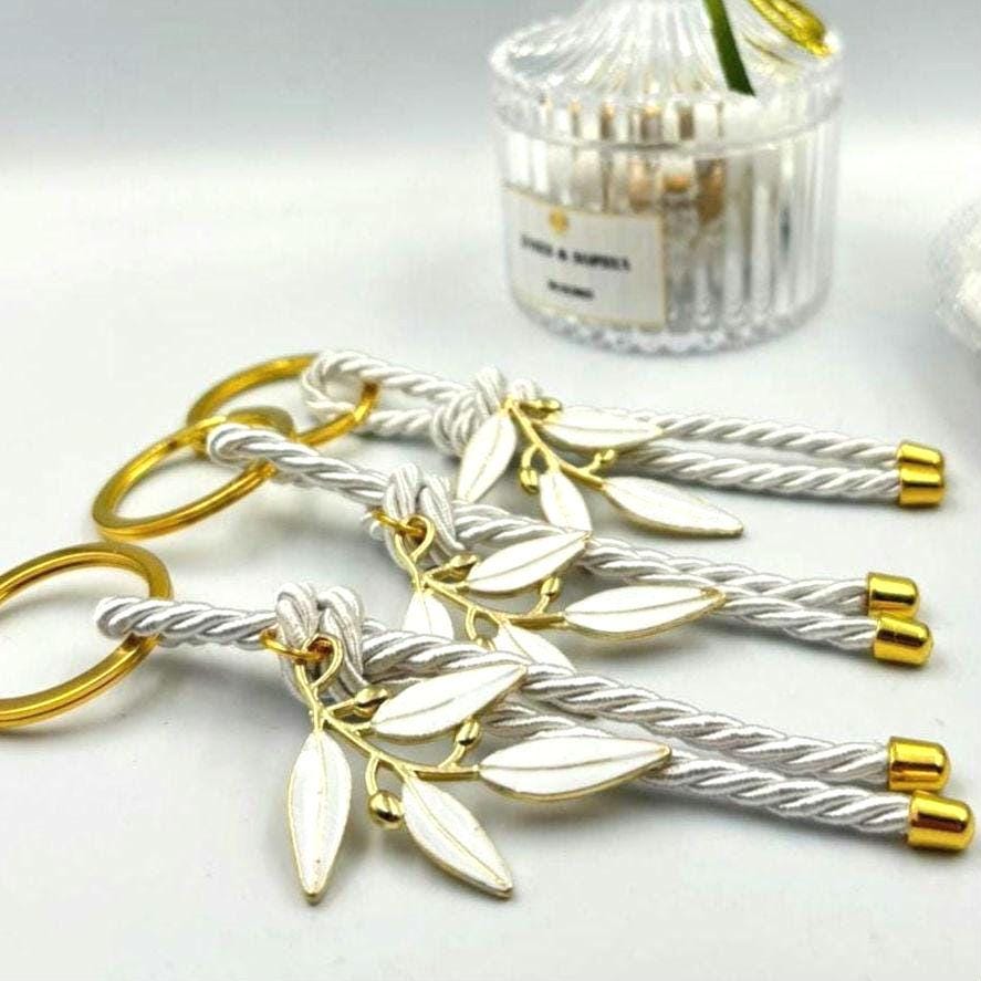 Greek Wedding Keychain Favor, Olive Branch Enamel Jewelry, Luxury Event Party Gift, Bridal Shower Keepsake, 10 pcs