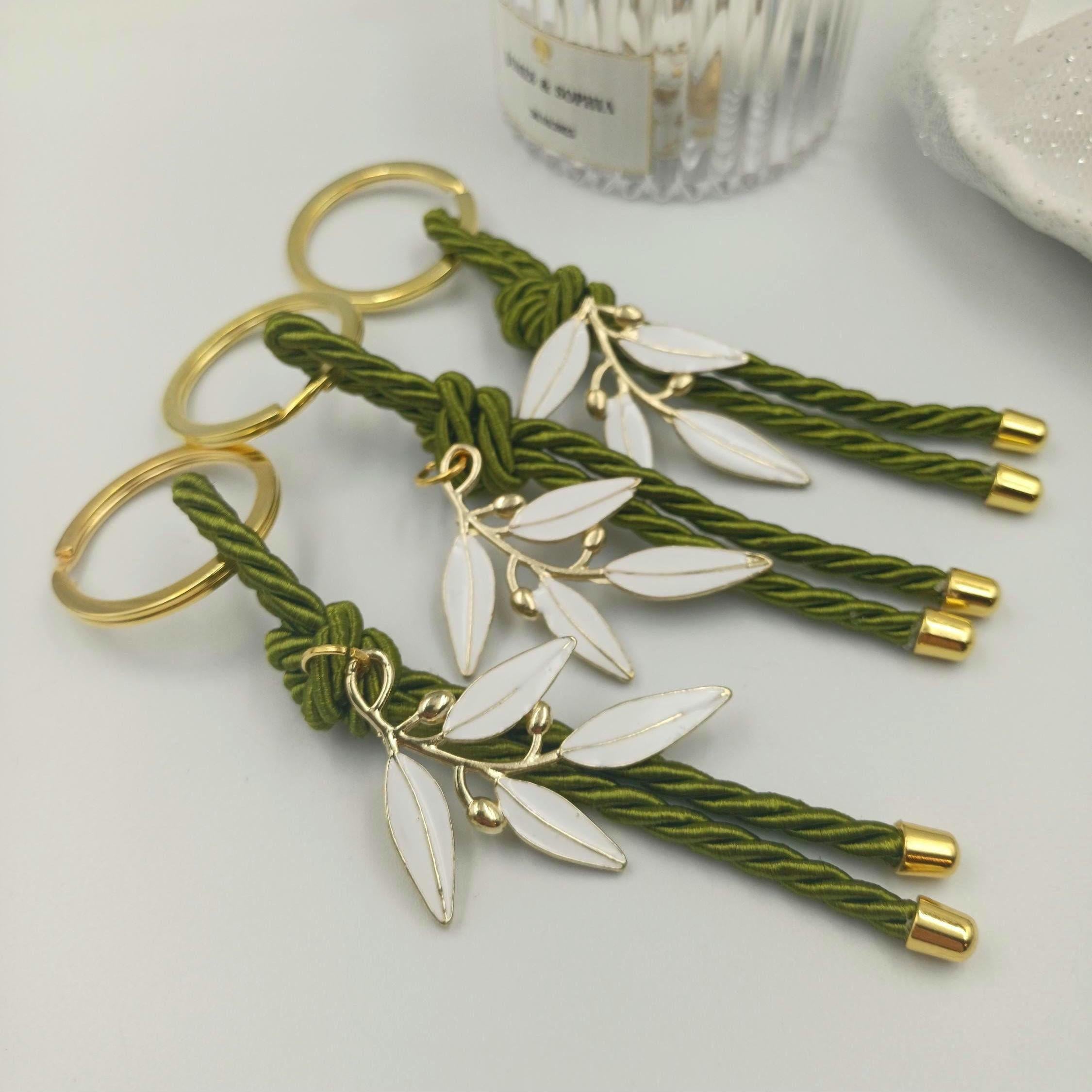 Greek Wedding Keychain Favor, Olive Branch Enamel Jewelry, Luxury Event Party Gift, Bridal Shower Keepsake, 10 pcs
