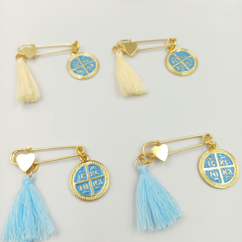 10 pcs, Martyrika Baptism safety pins Greek baptism favors for boy, Konstantinato cross ,First communion Cristening  favors, Witness pins