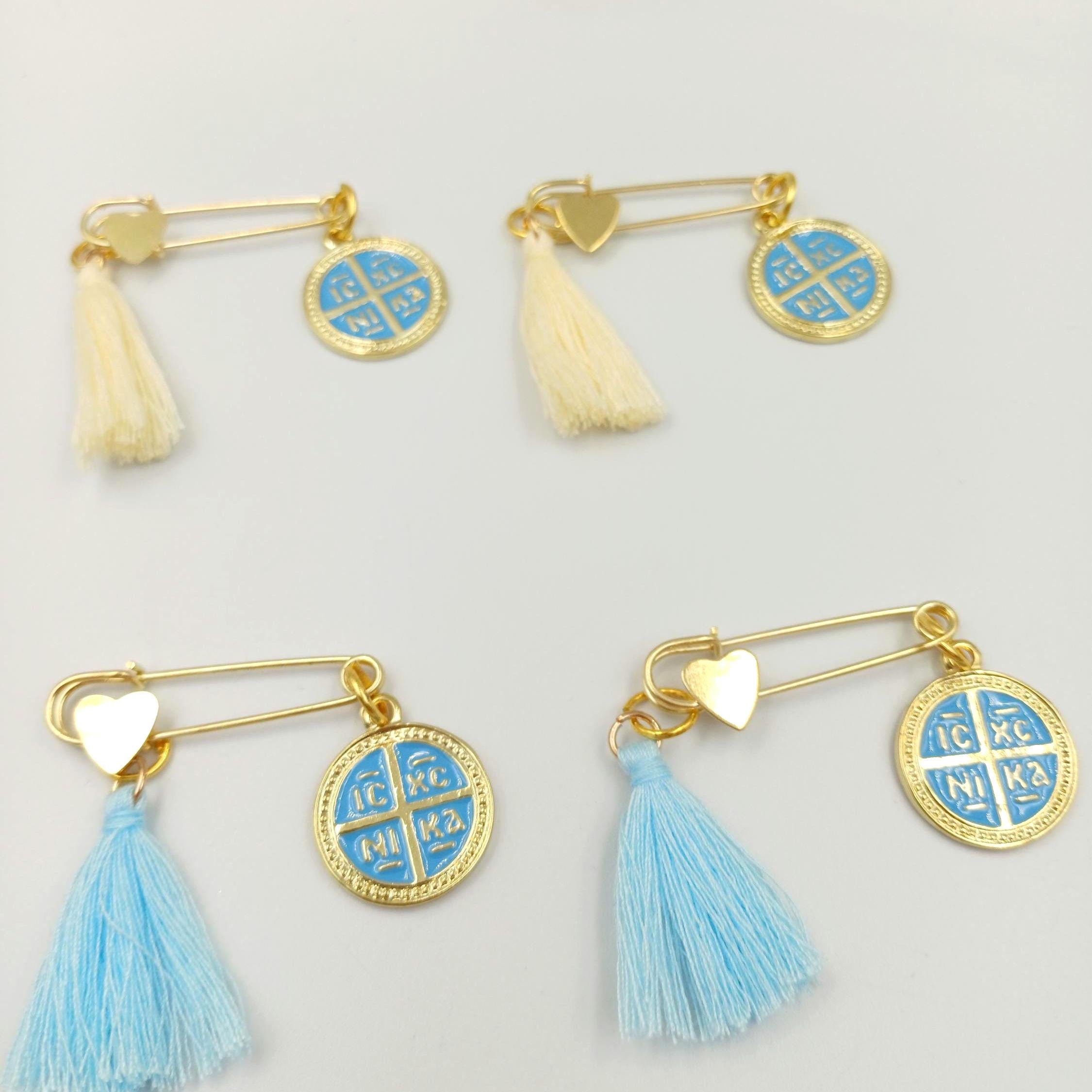 10 pcs, Martyrika Baptism safety pins Greek baptism favors for boy, Konstantinato cross ,First communion Cristening  favors, Witness pins