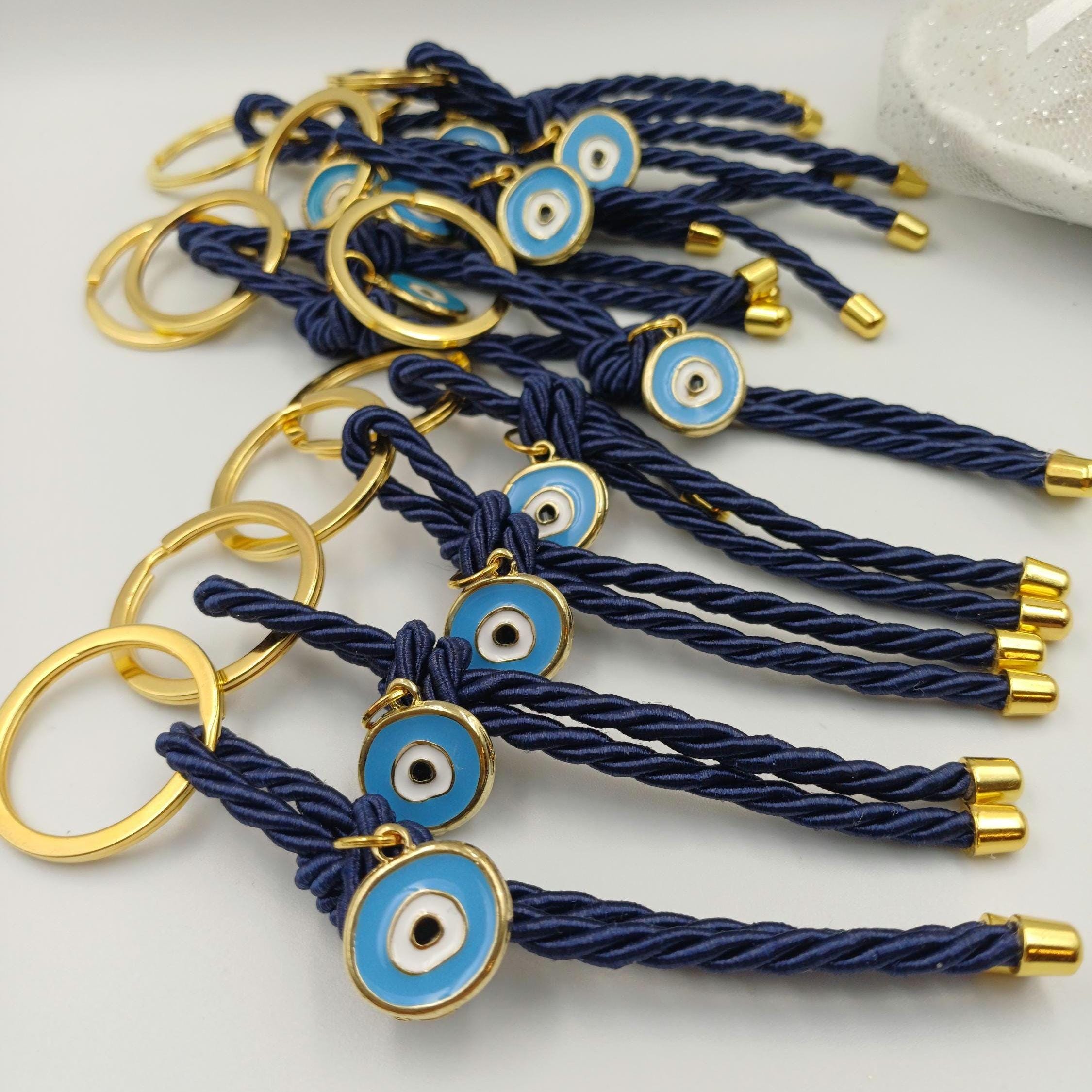 Blue Evil Eye Keychain Favors, Greek Baptism Martyrika, Christening Gift (10 pcs)