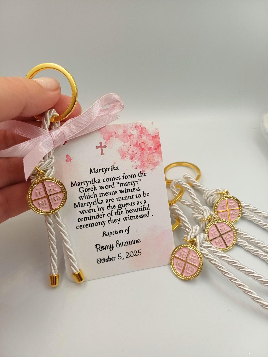 Martyrika, Baptism key chain, byzantine cross Favors,  Greek Orthodox martyrika ,  First Communion (set of 10 )