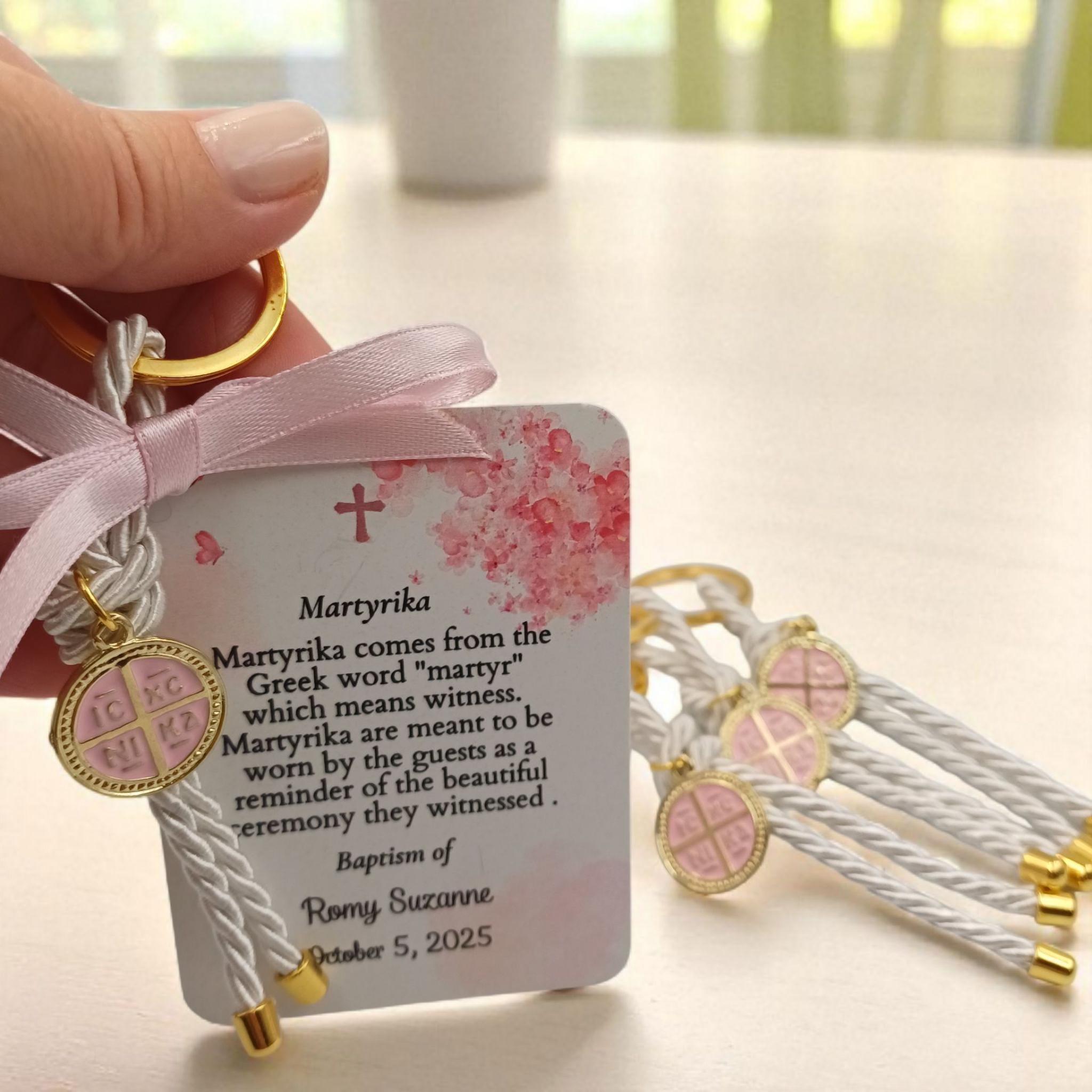 Martyrika, Baptism key chain, byzantine cross Favors,  Greek Orthodox martyrika ,  First Communion (set of 10 )