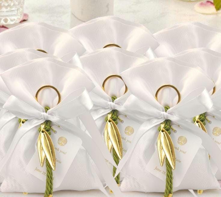 Olive leaf favors, Wedding favors Greek bombonieres, Orthodox favors, bridal shower, Almond candy bags gifts, koufeta, 10 pcs.