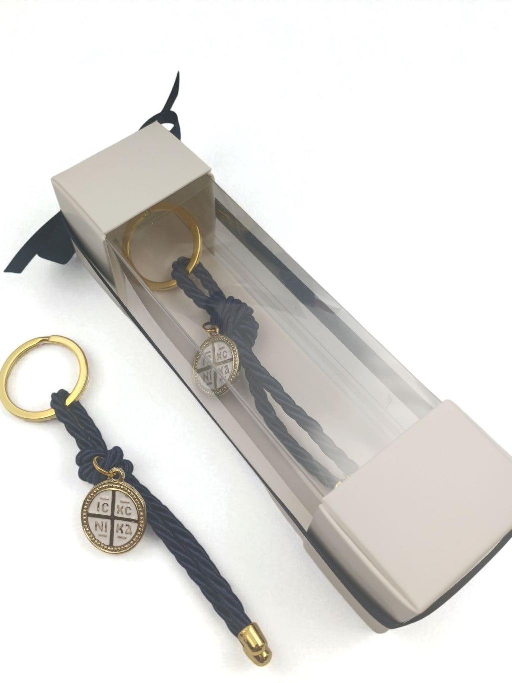 Orthodox Gold Cross charm Baptism Favours, keychain box giftSet of 10