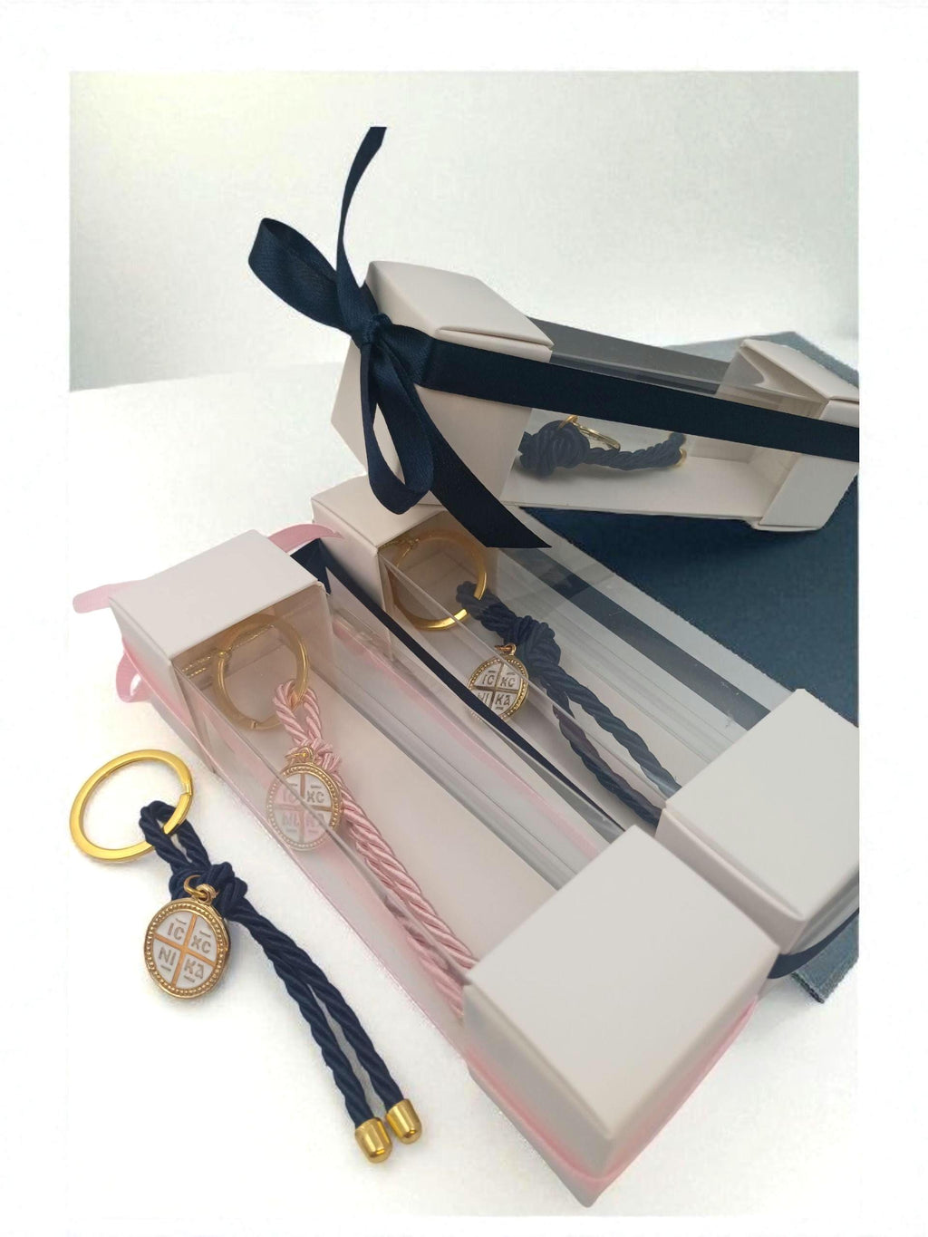 Orthodox Gold Cross charm Baptism Favours, keychain box giftSet of 10