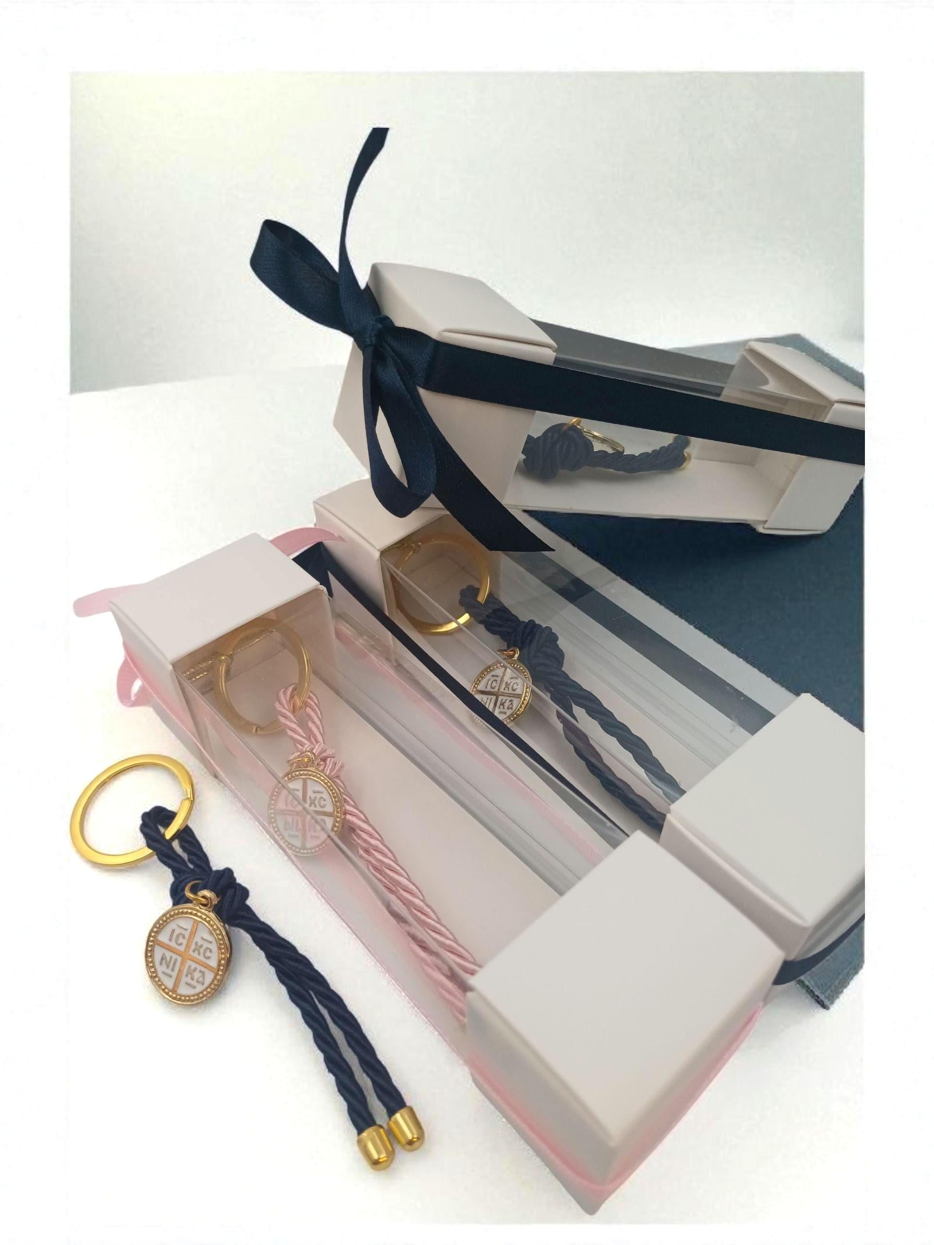 Orthodox Gold Cross charm Baptism Favours, keychain box giftSet of 10