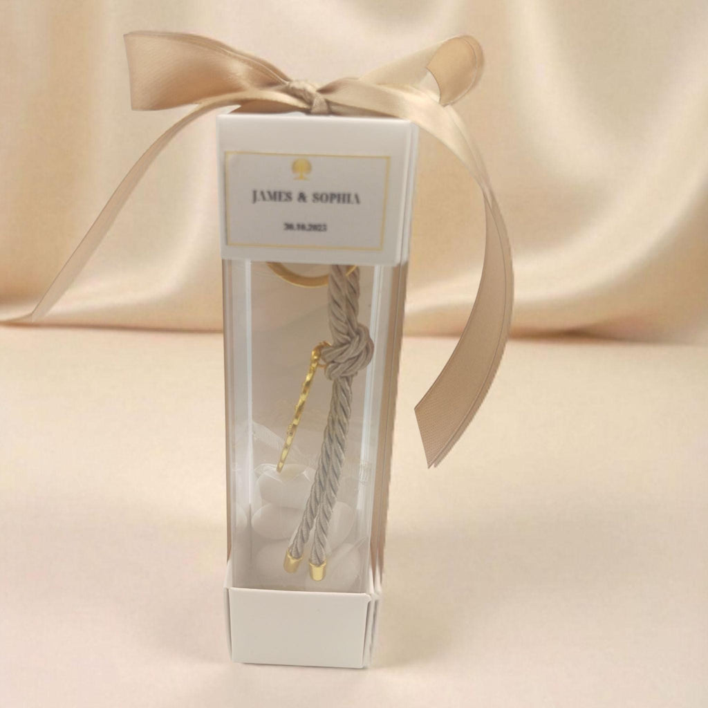 Box Bombonieres – Olive Branch Keychain Wedding & Baptism Favors with Koufeta (Set of 10)