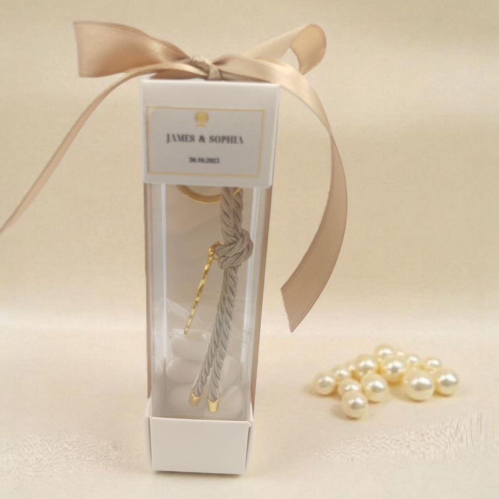 Box Bombonieres – Olive Branch Keychain Wedding & Baptism Favors with Koufeta (Set of 10)