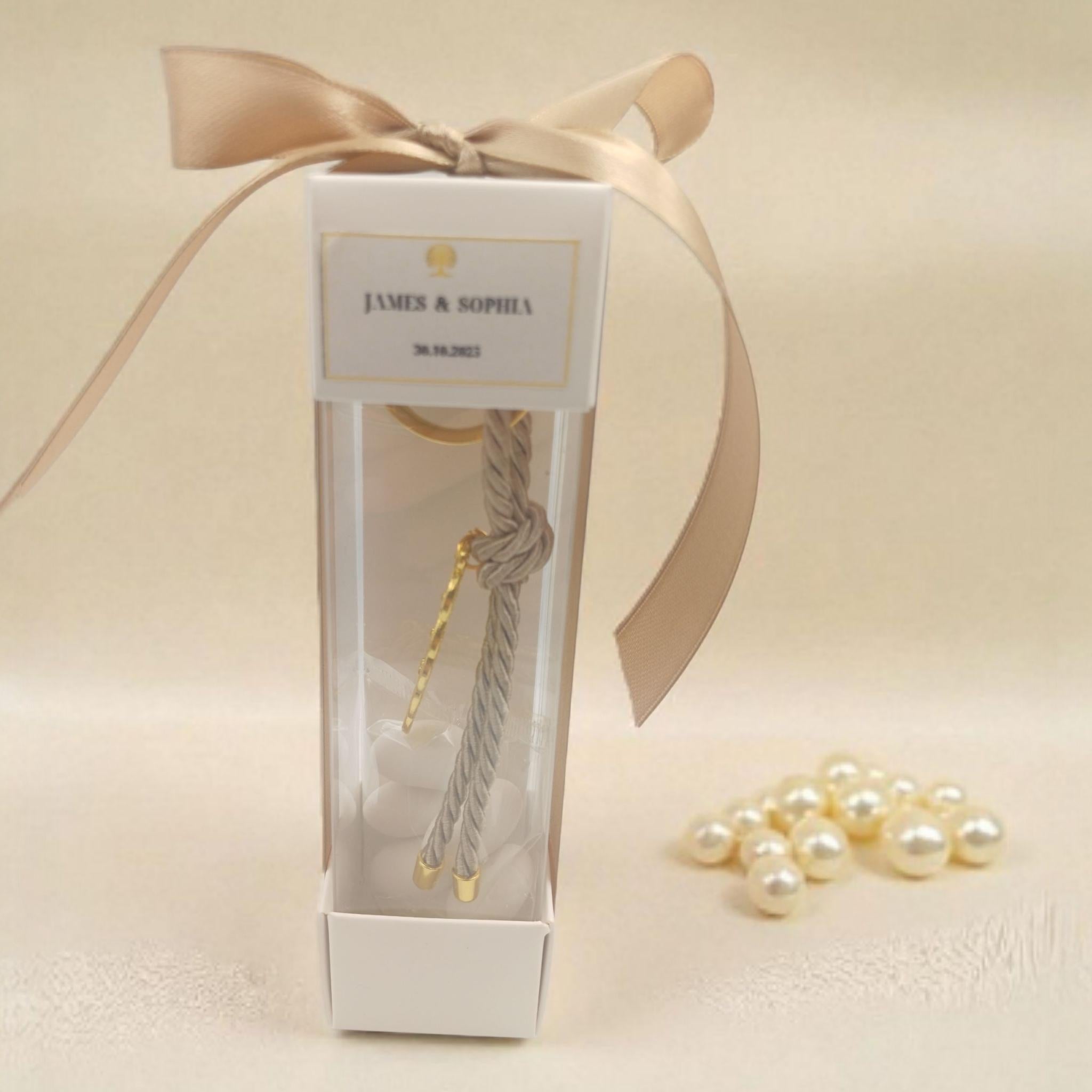 Box Bombonieres – Olive Branch Keychain Wedding & Baptism Favors with Koufeta (Set of 10)